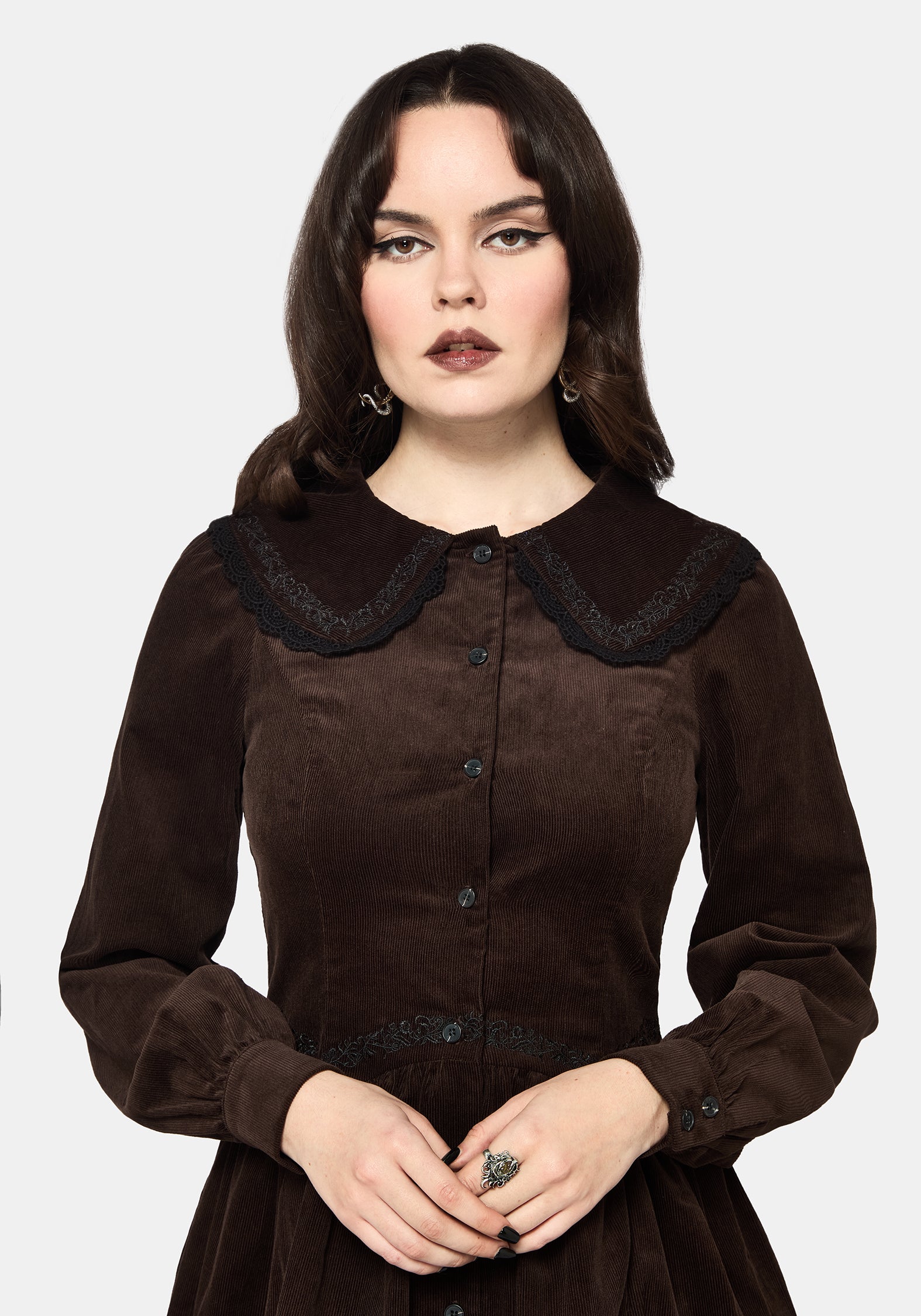 Kora Blumenmuster Bestickt Kordel V Taille Mini Kleid