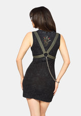 Despair Baumwolle Bestickt Säure Waschen Ribbed Mini Kleid
