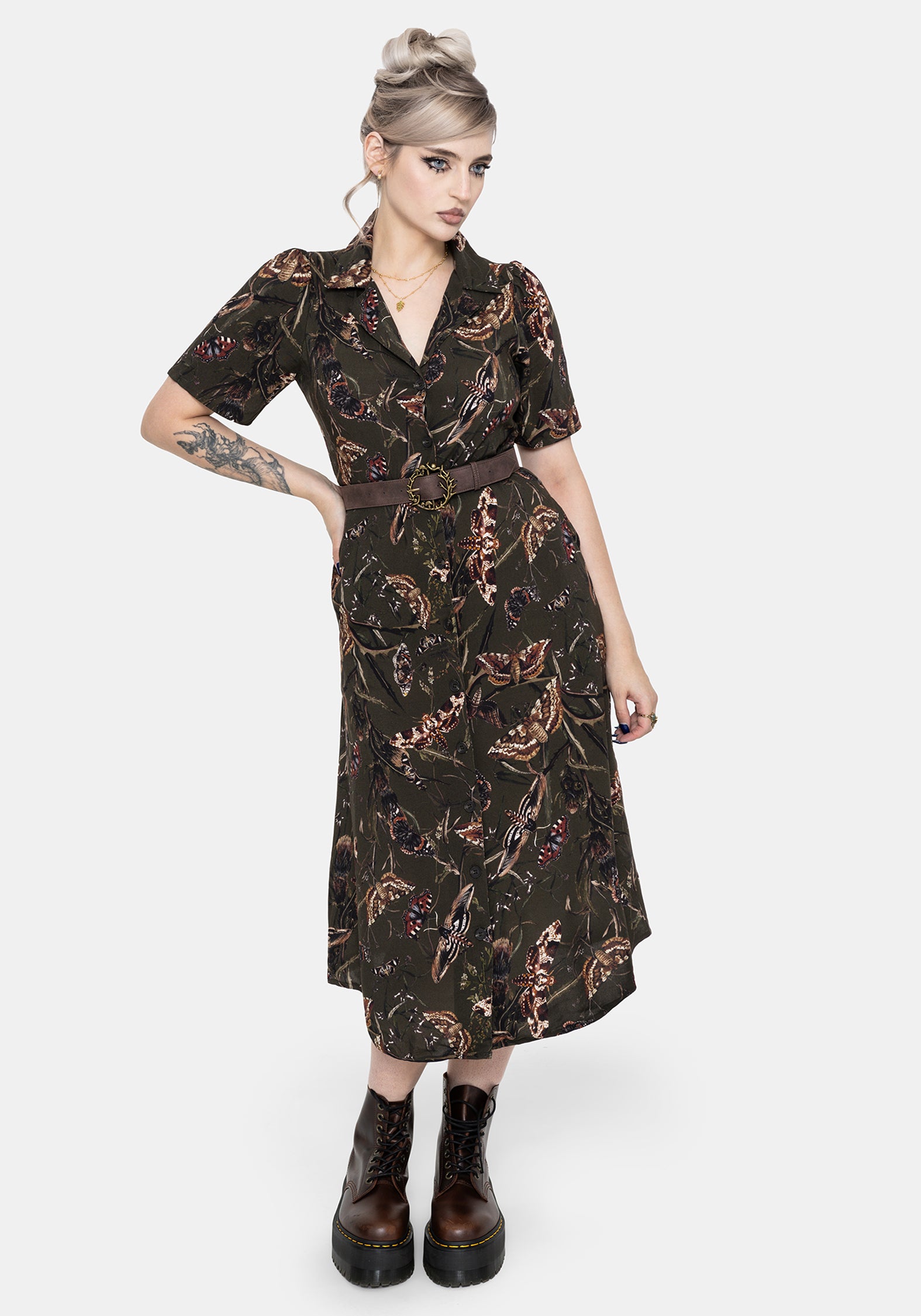 Whispen Motte Druck Midi Hemd Kleid