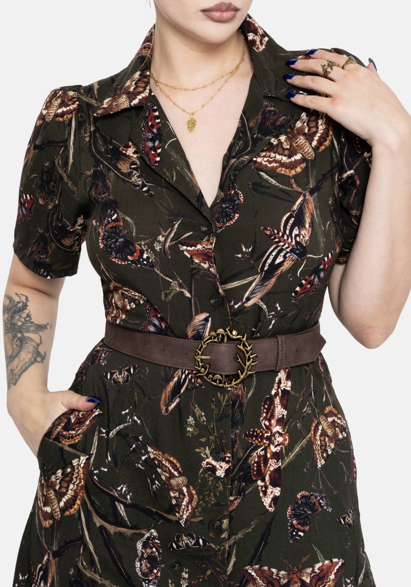 Whispen Motte Druck Midi Hemd Kleid