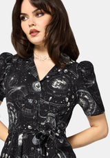 Elise Celestial Print Puff Sleeve Midaxi Shirt Dress EU 38