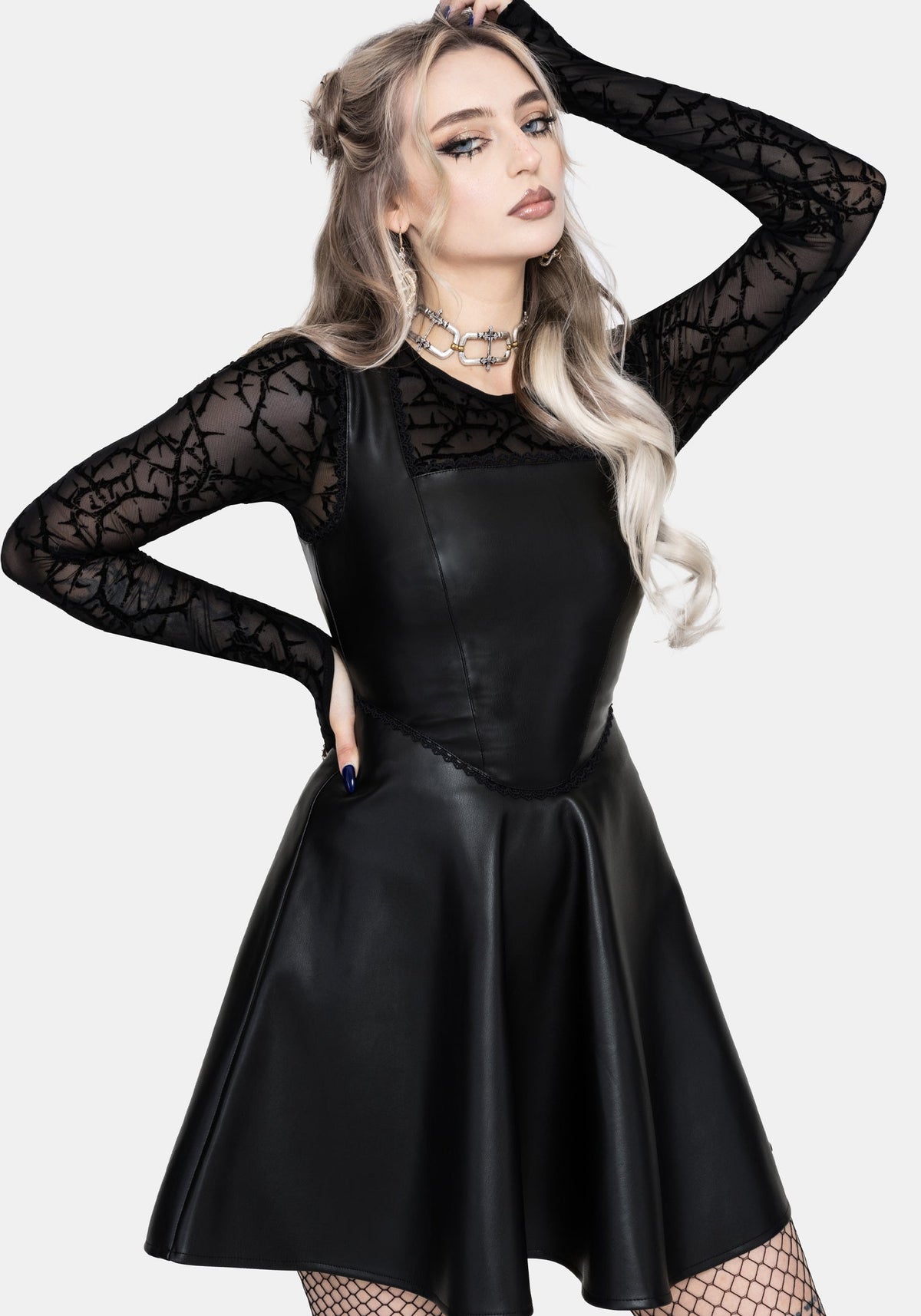 Veluna Korsett Taille Kunstleder Mini Kleid