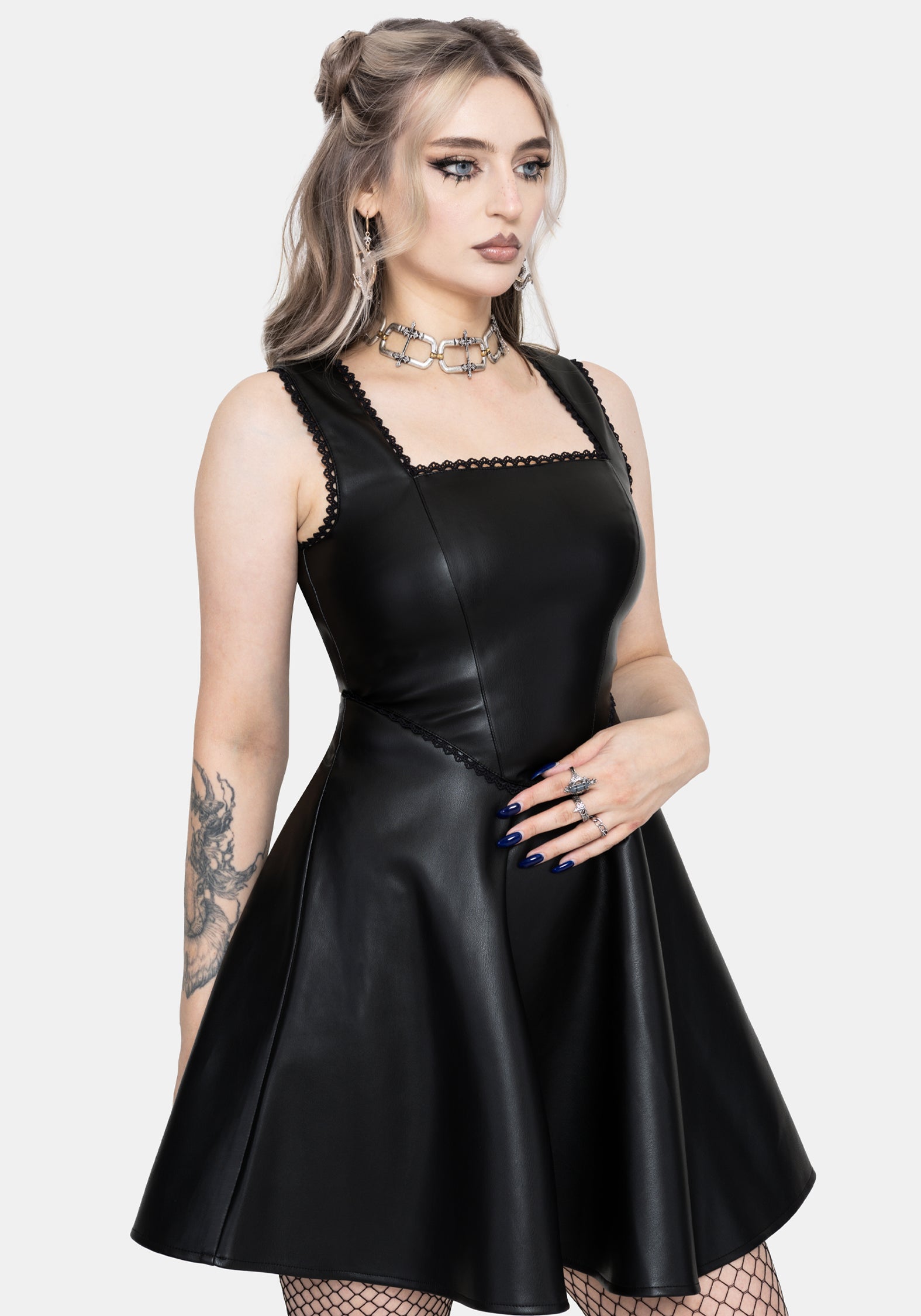 Veluna Korsett Taille Kunstleder Mini Kleid