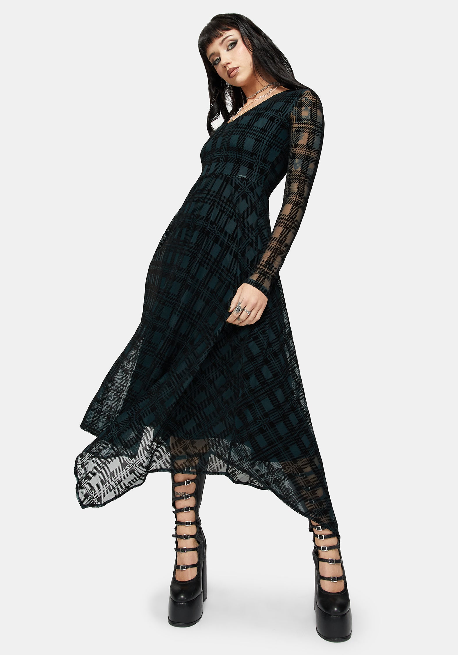 Vesica Beflockt Hexen Knot Taschentuch Saum Midi Kleid