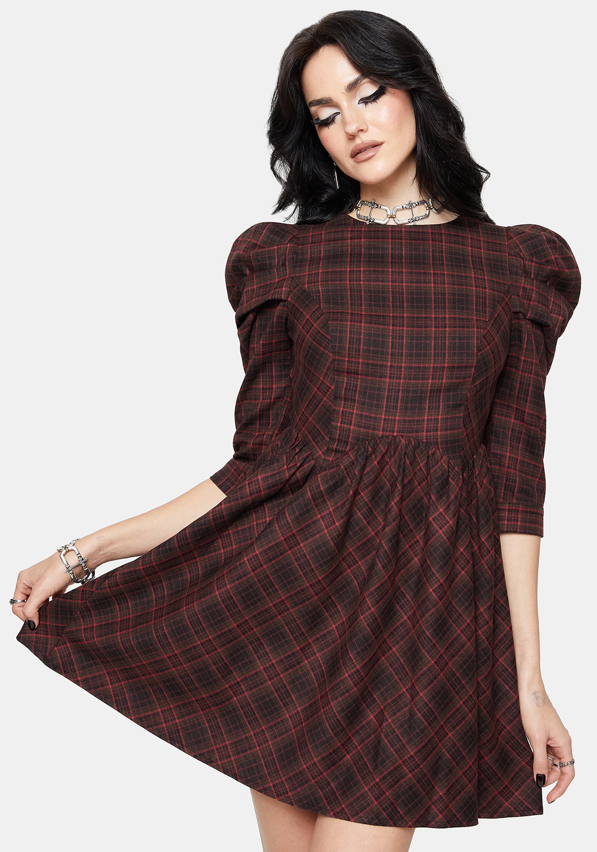 Bonnie Mutton Ärmel Prüfen Mini Kleid