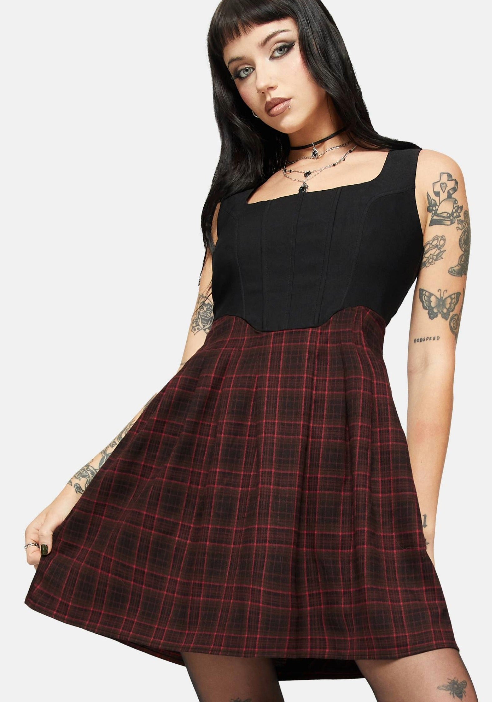 Bonnie Mixed Korsett Prüfen Plissiert Mini Kleid