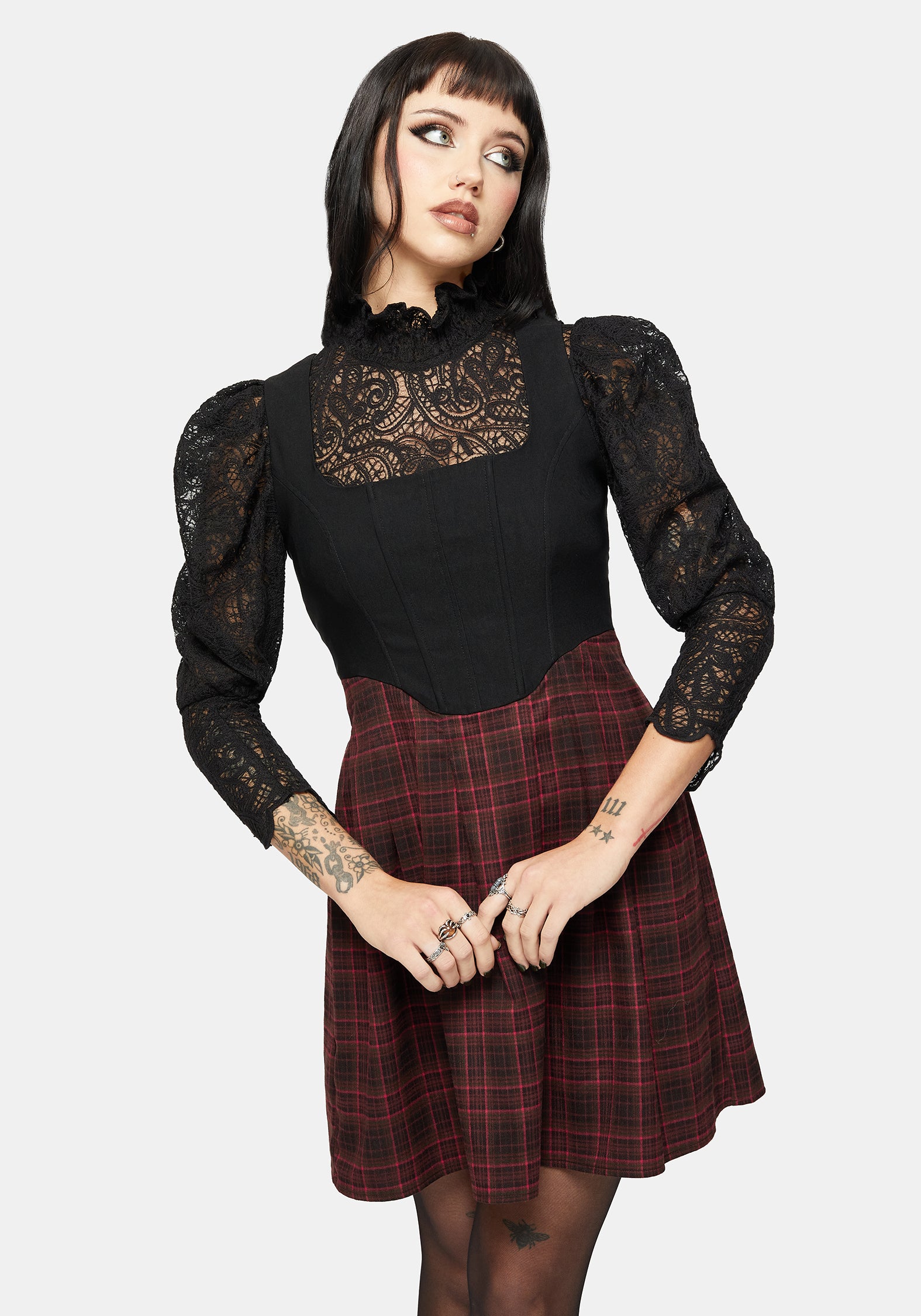 Bonnie Mixed Korsett Prüfen Plissiert Mini Kleid
