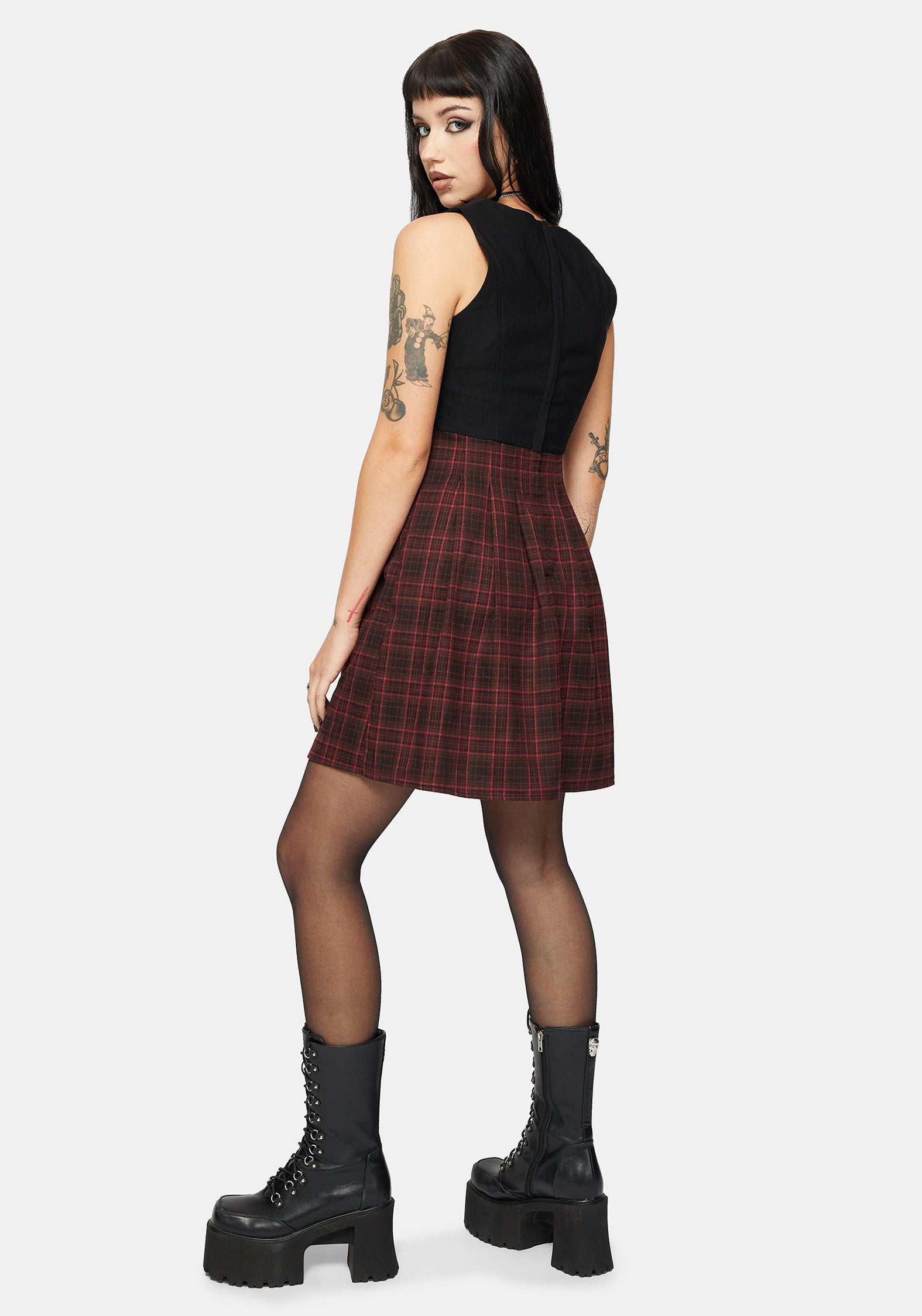 Bonnie Mixed Korsett Prüfen Plissiert Mini Kleid
