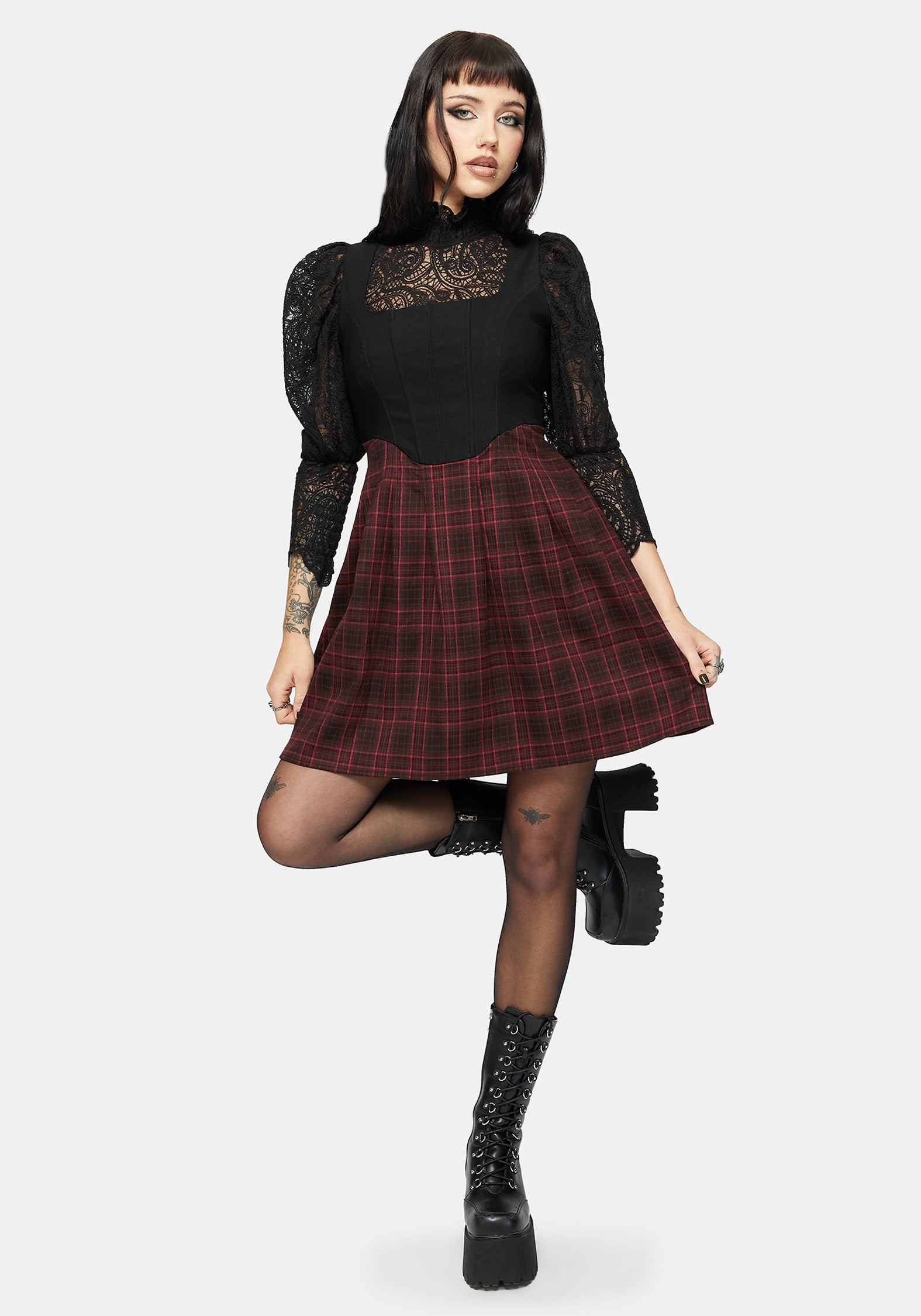 Bonnie Mixed Korsett Prüfen Plissiert Mini Kleid