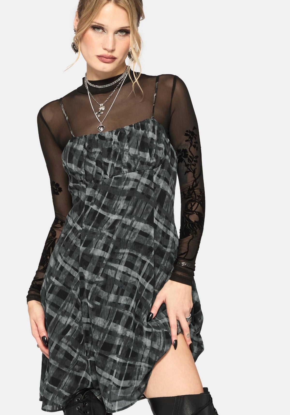 Rhoswen Checked Cami Mini Kleid