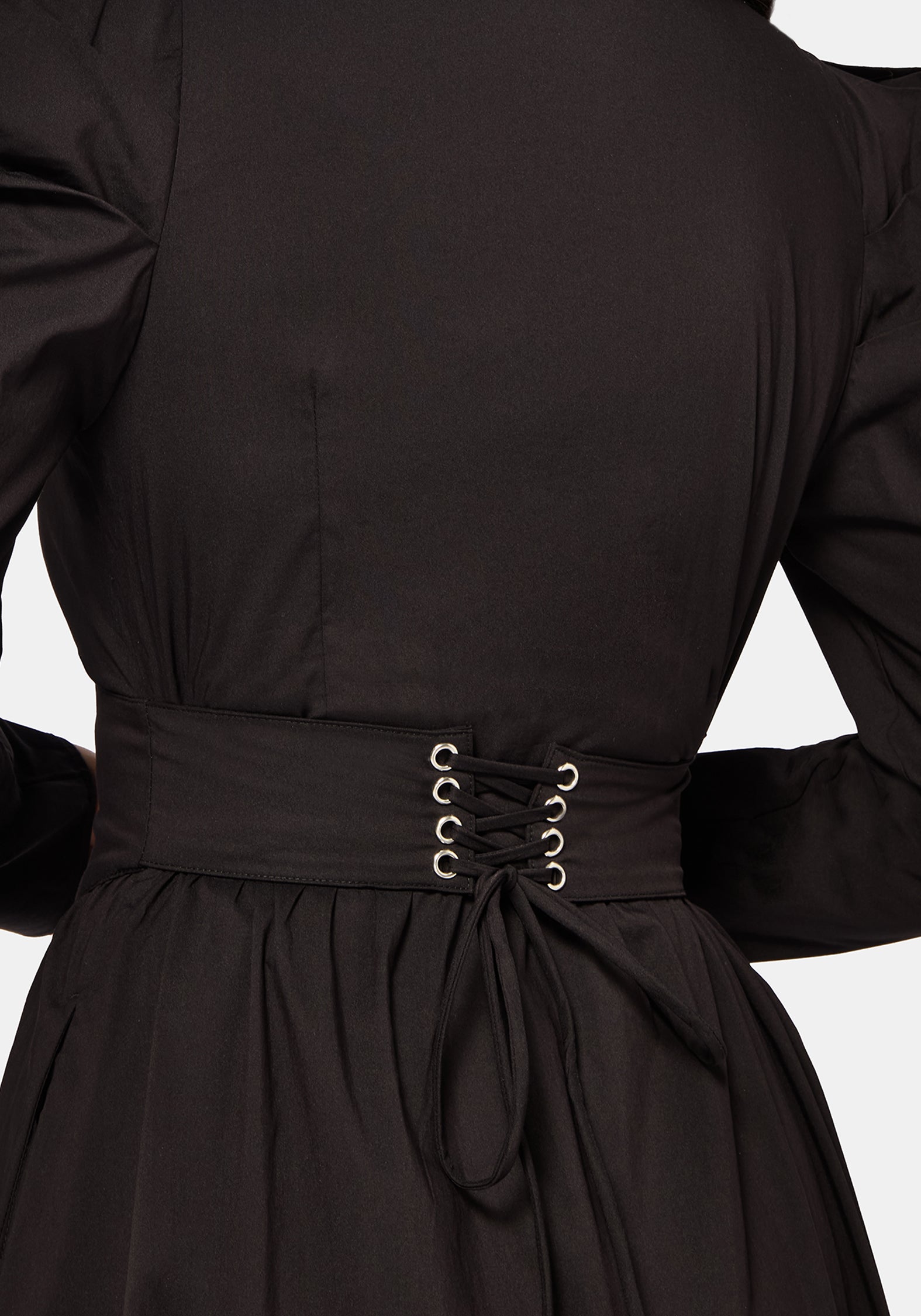 Morag Knopf Hoch Mutton Ärmel Baumwolle Midi Kleid