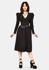 Morag Knopf Hoch Mutton Ärmel Baumwolle Midi Kleid
