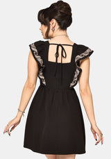 Bladeborn Embroidered Ruffle Front Mini Dress EU 38