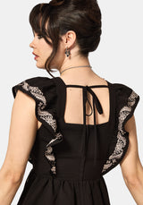 Bladeborn Embroidered Ruffle Front Mini Dress EU 38