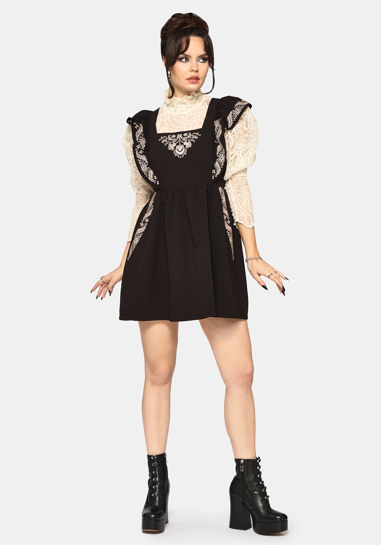 Bladeborn Bestickt Rüsche Vorderseite Mini Kleid