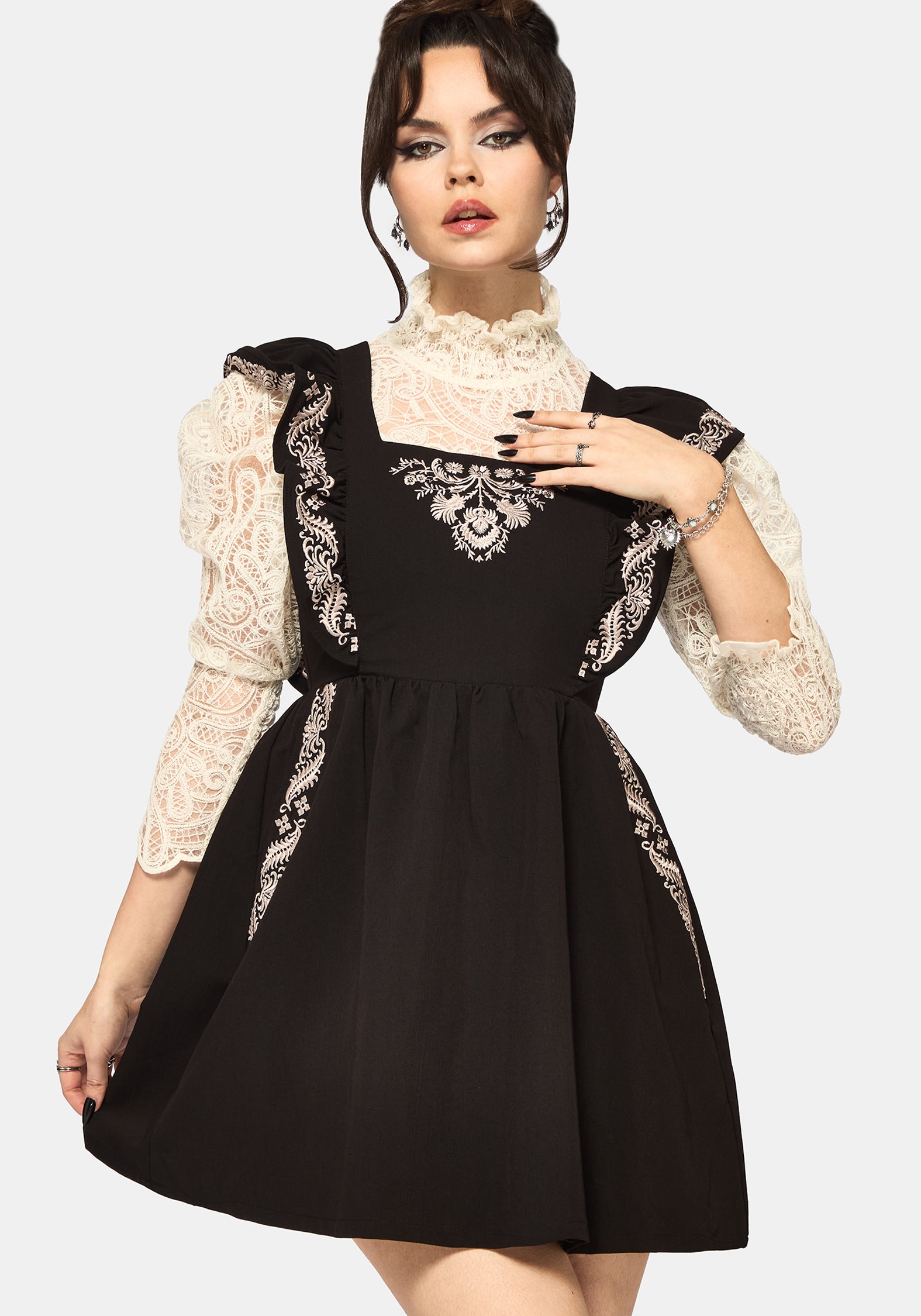 Bladeborn Bestickt Rüsche Vorderseite Mini Kleid