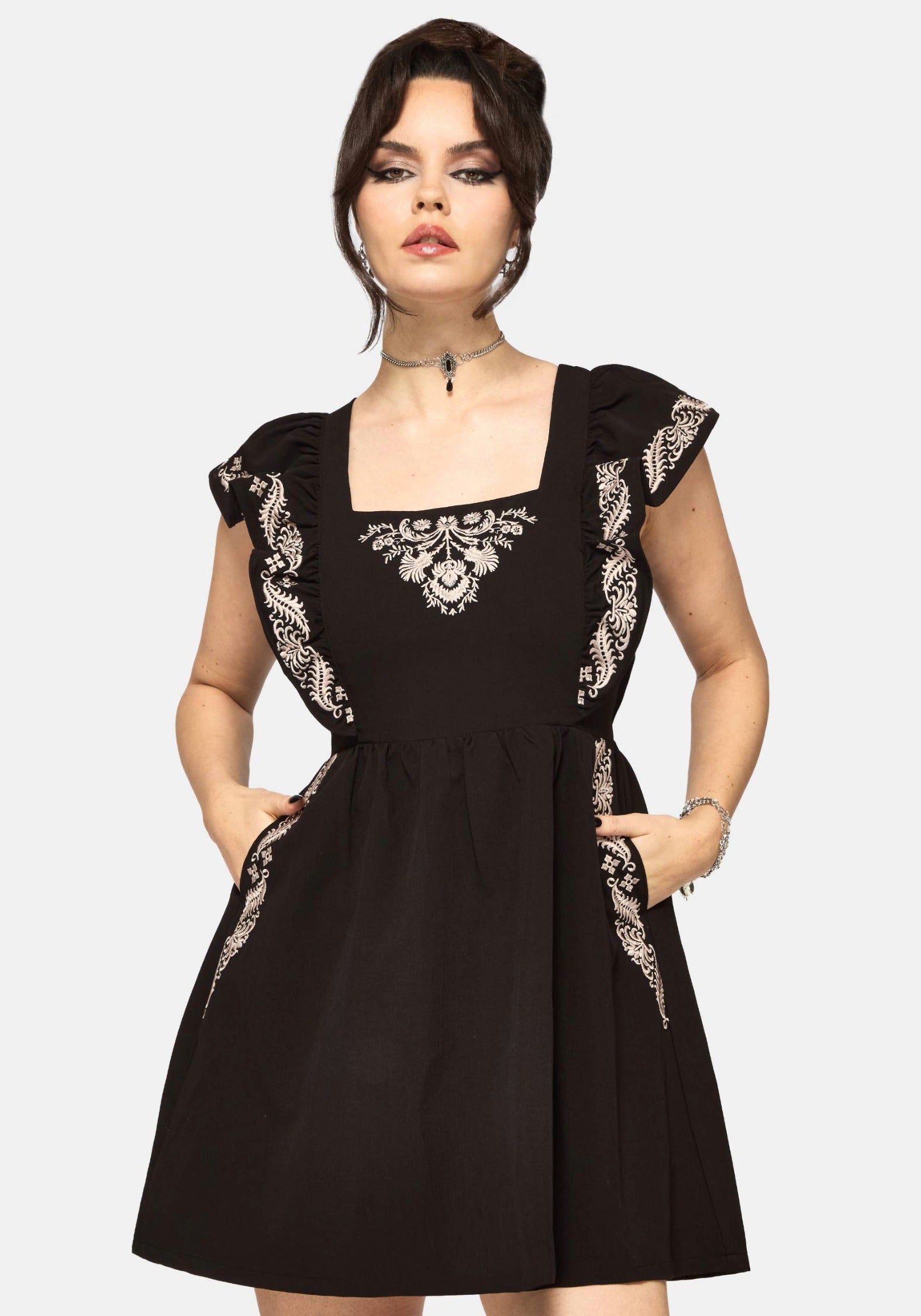 Bladeborn Bestickt Rüsche Vorderseite Mini Kleid
