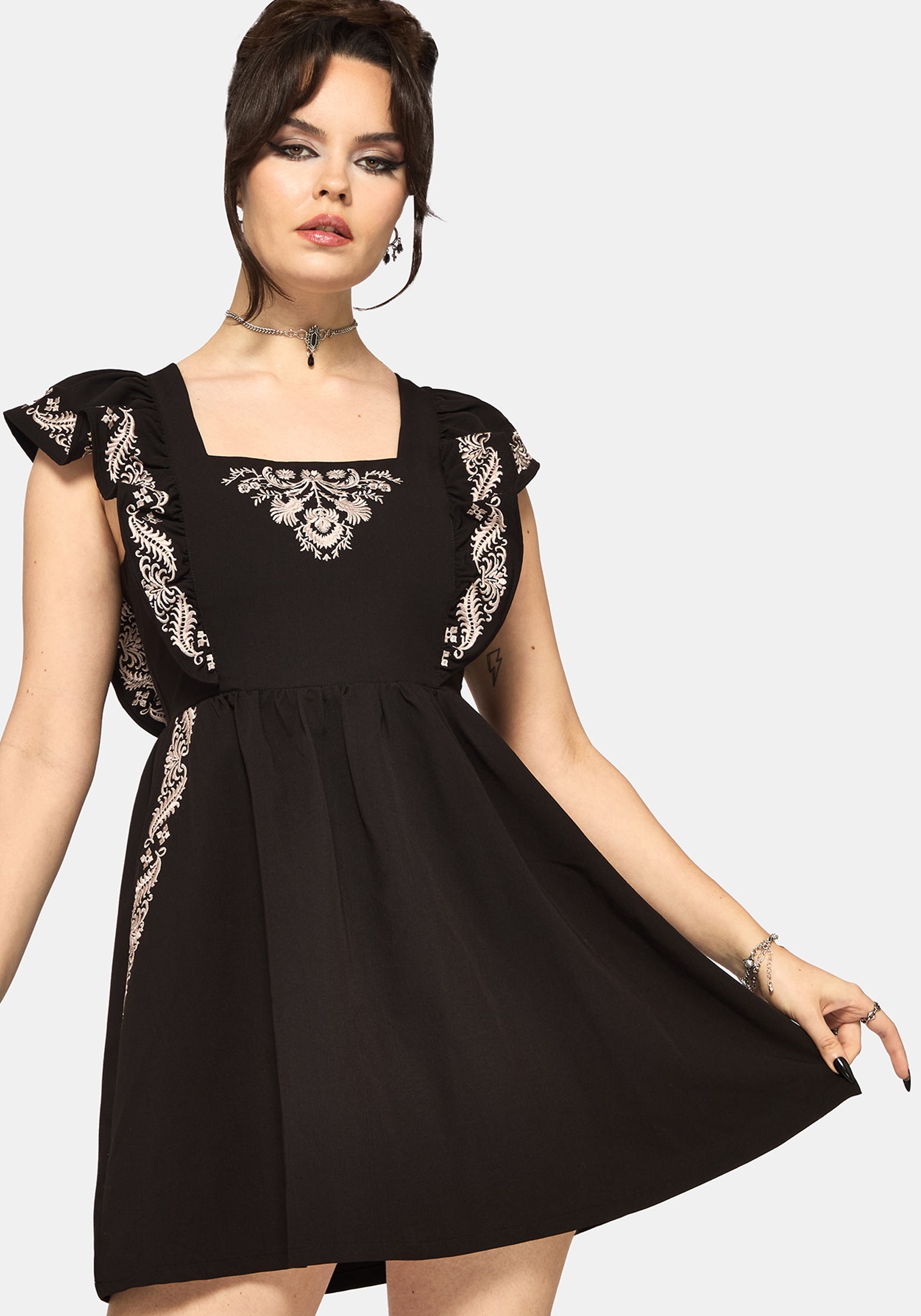 Bladeborn Bestickt Rüsche Vorderseite Mini Kleid