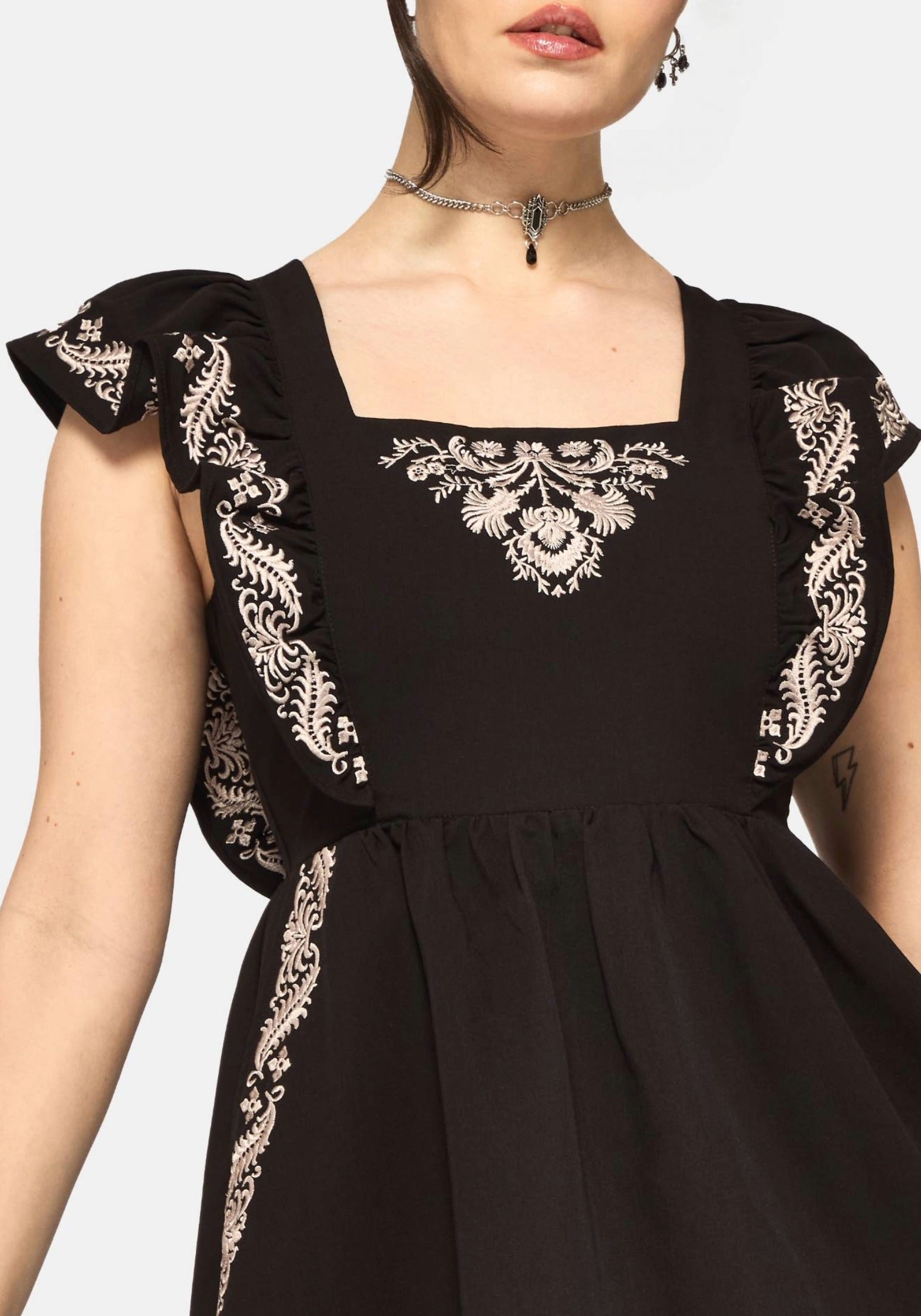 Bladeborn Bestickt Rüsche Vorderseite Mini Kleid