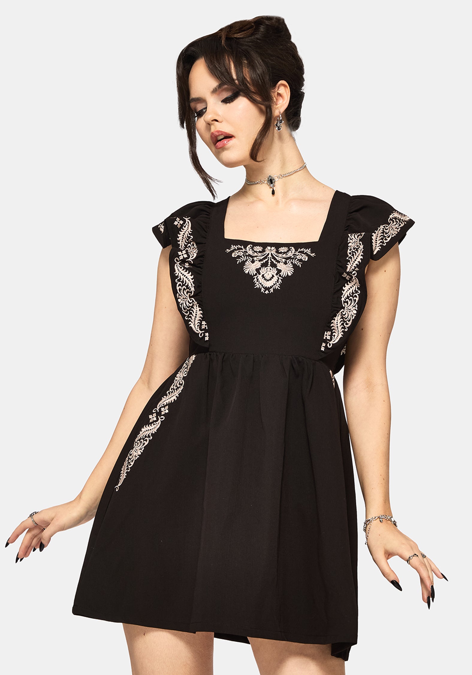 Bladeborn Bestickt Rüsche Vorderseite Mini Kleid