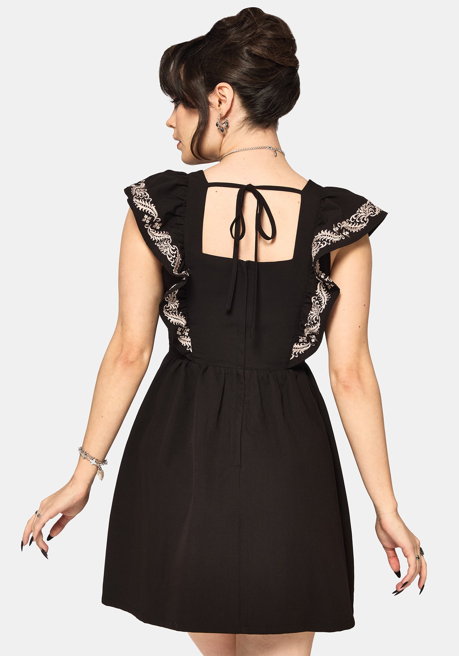 Bladeborn Bestickt Rüsche Vorderseite Mini Kleid