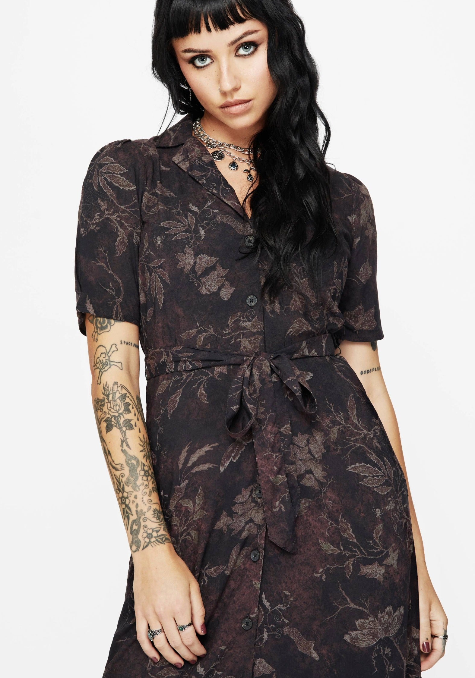 Ashmire Wald Motte Druck Midi Gürtel Hemd Kleid