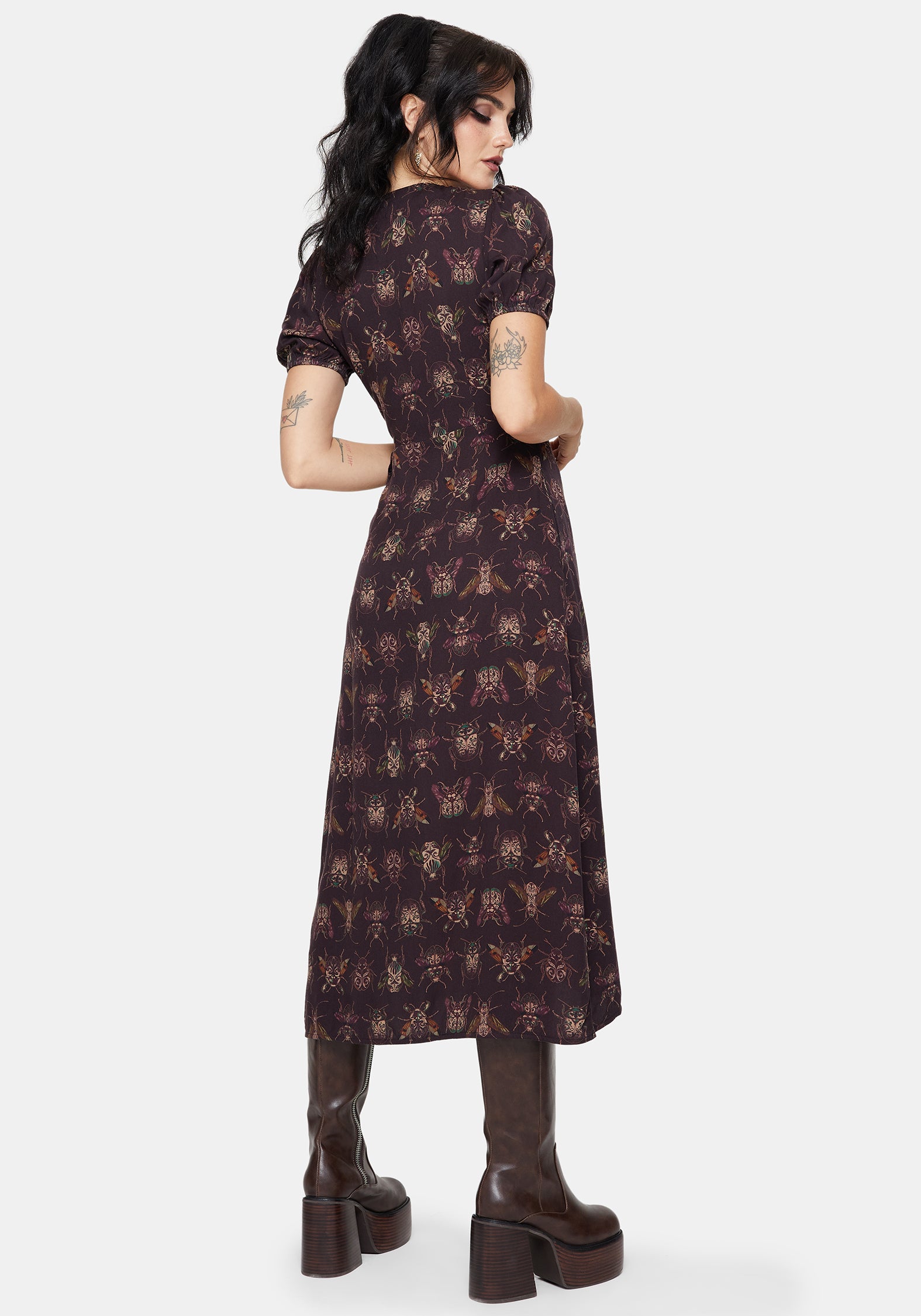 Scorn Käfer Bedruckt Wickel Midi Kleid