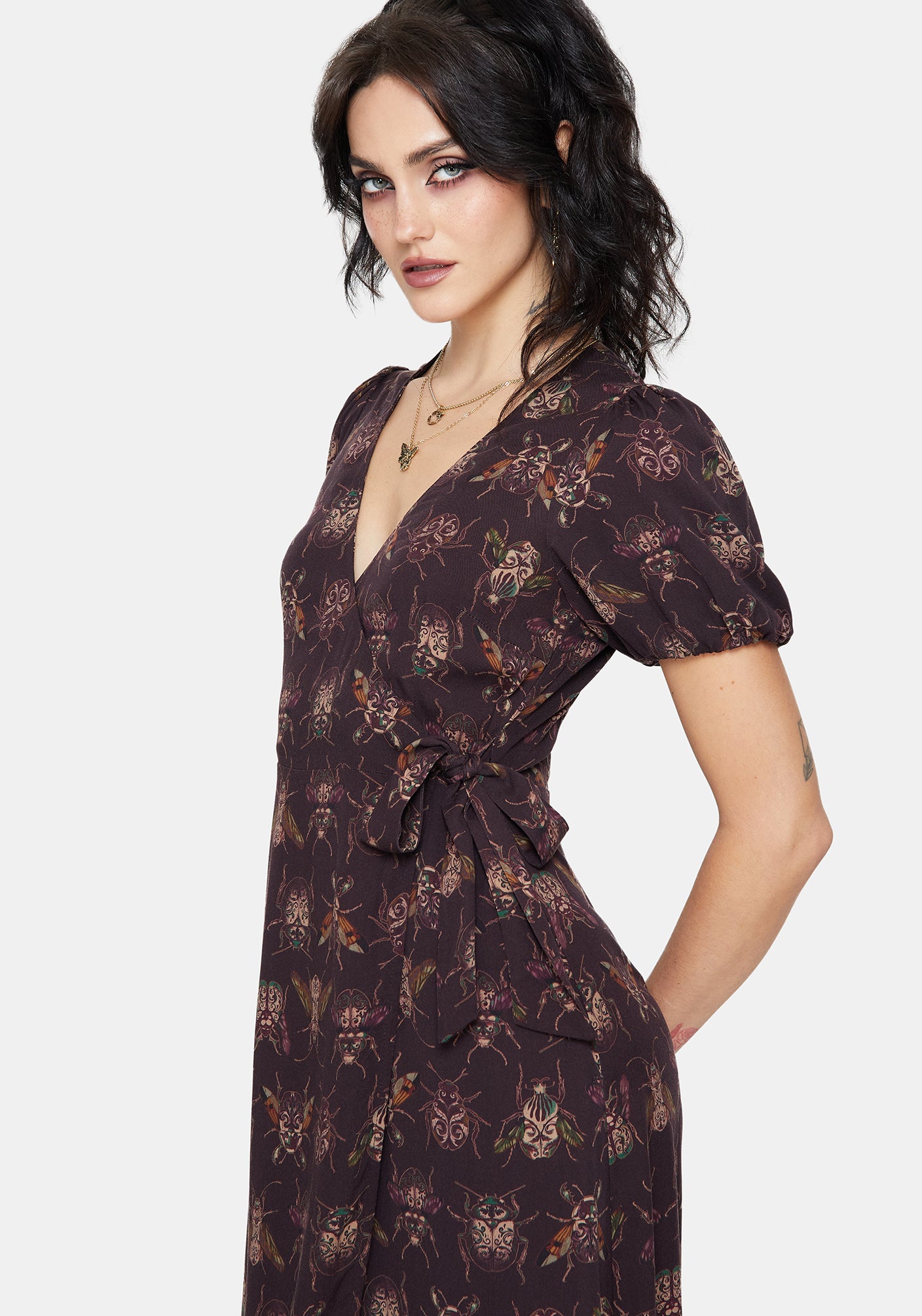 Scorn Käfer Bedruckt Wickel Midi Kleid
