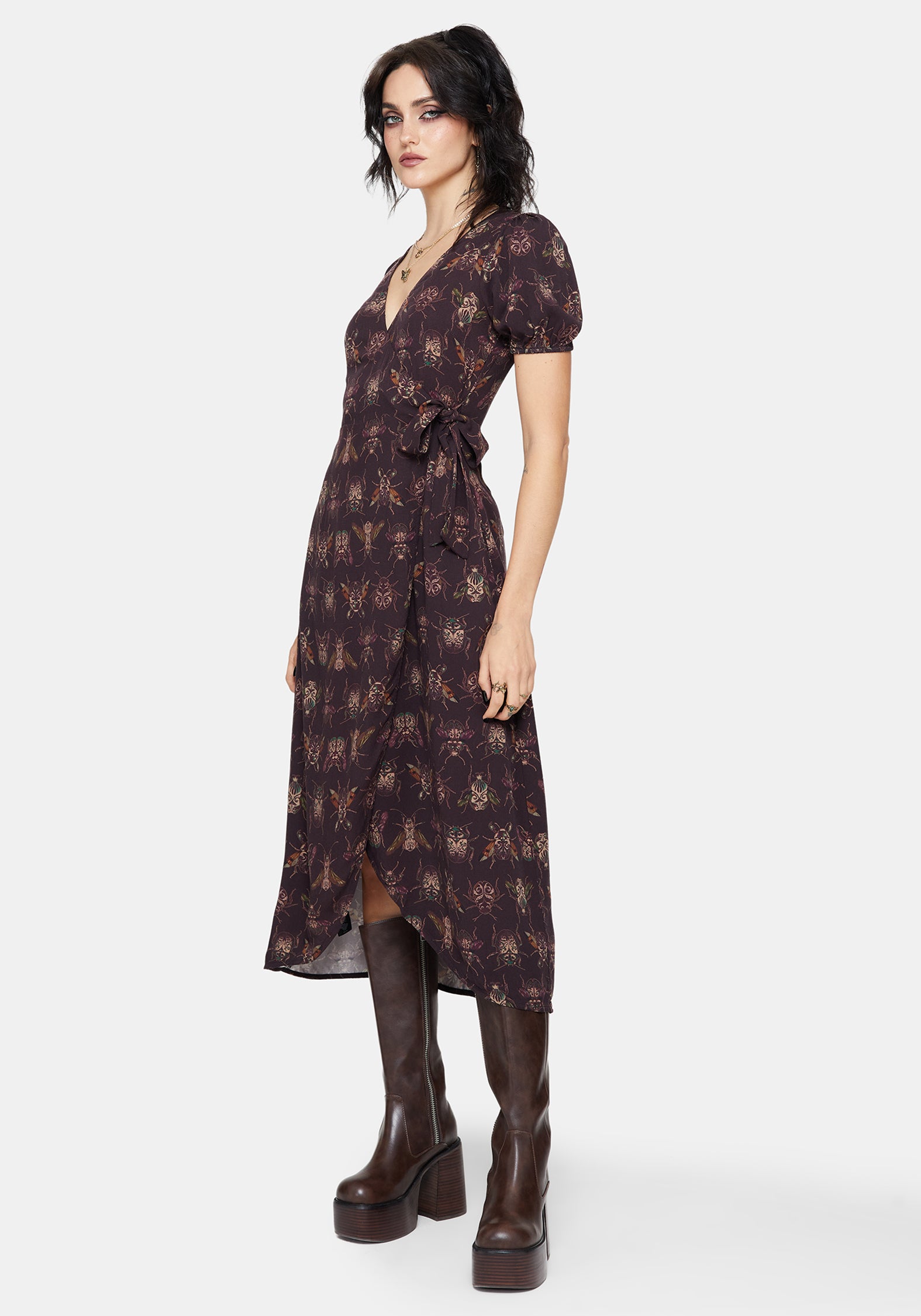 Scorn Käfer Bedruckt Wickel Midi Kleid