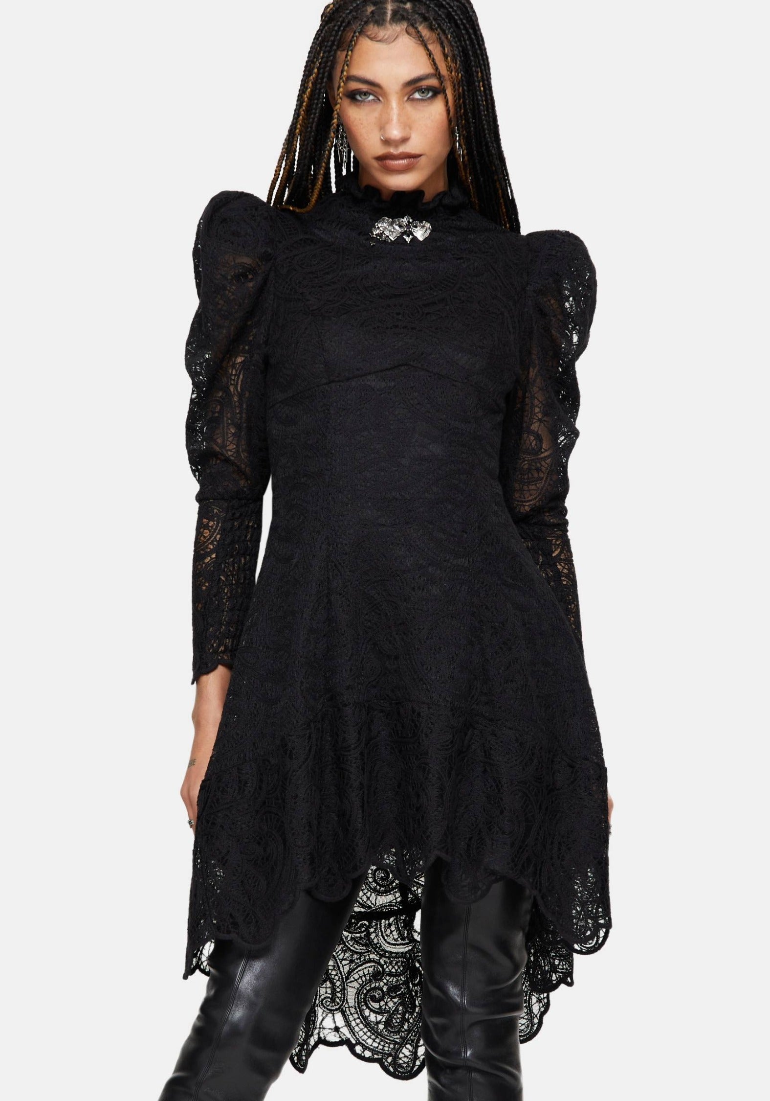 Lyra Hoch Hals Spitze Mini Kleid