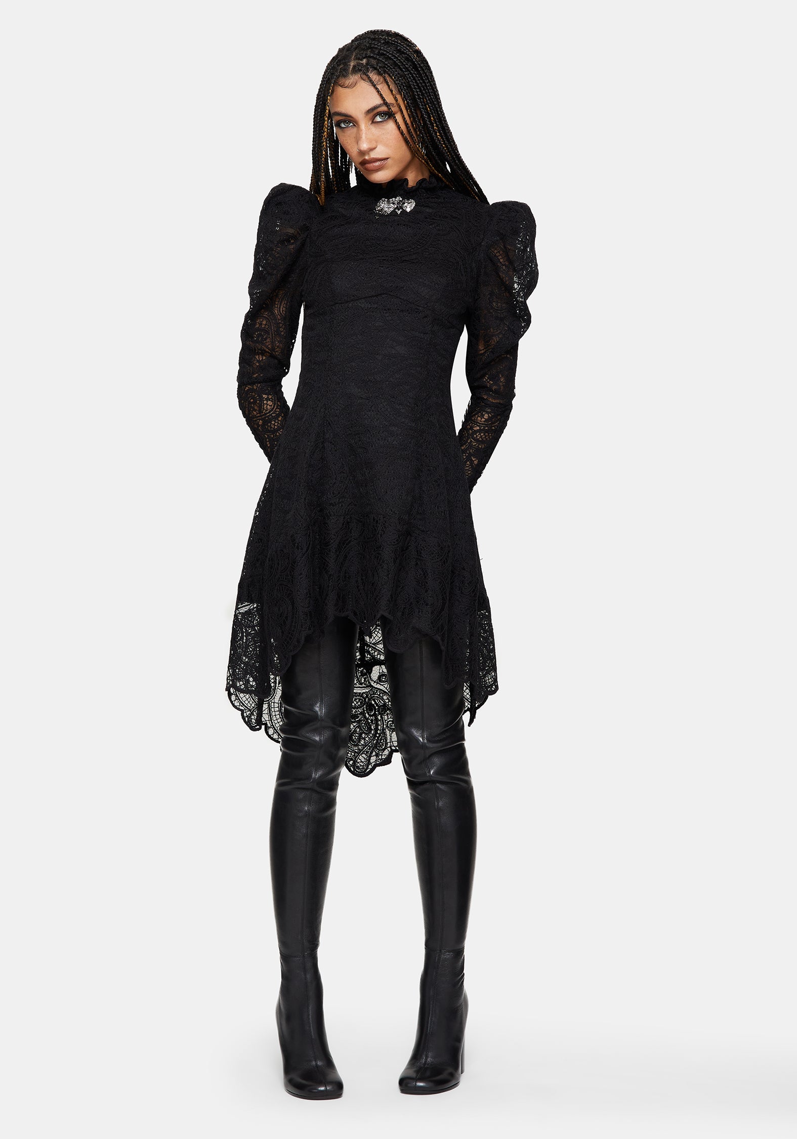 Lyra Hoch Hals Spitze Mini Kleid
