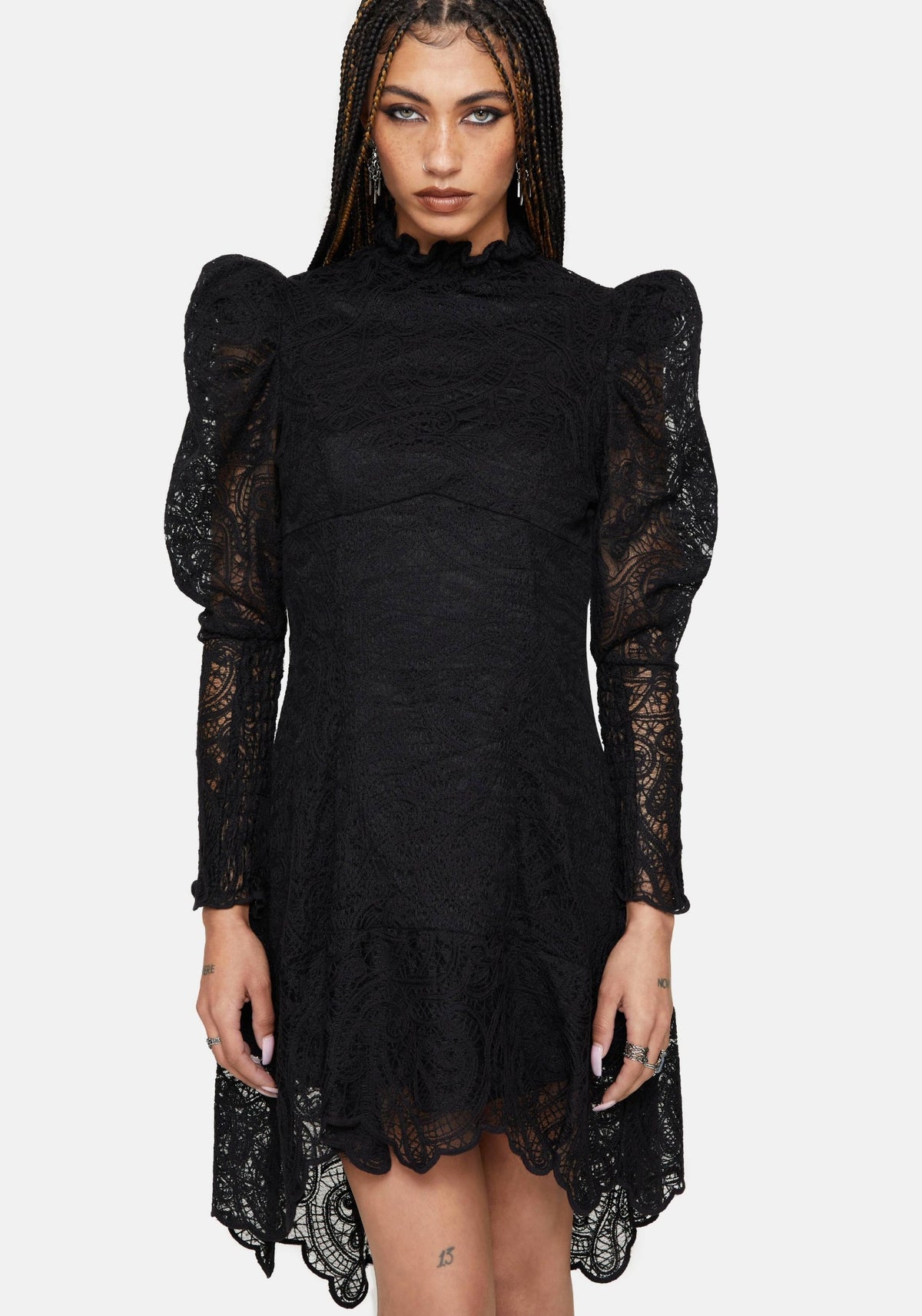 Lyra Hoch Hals Spitze Mini Kleid