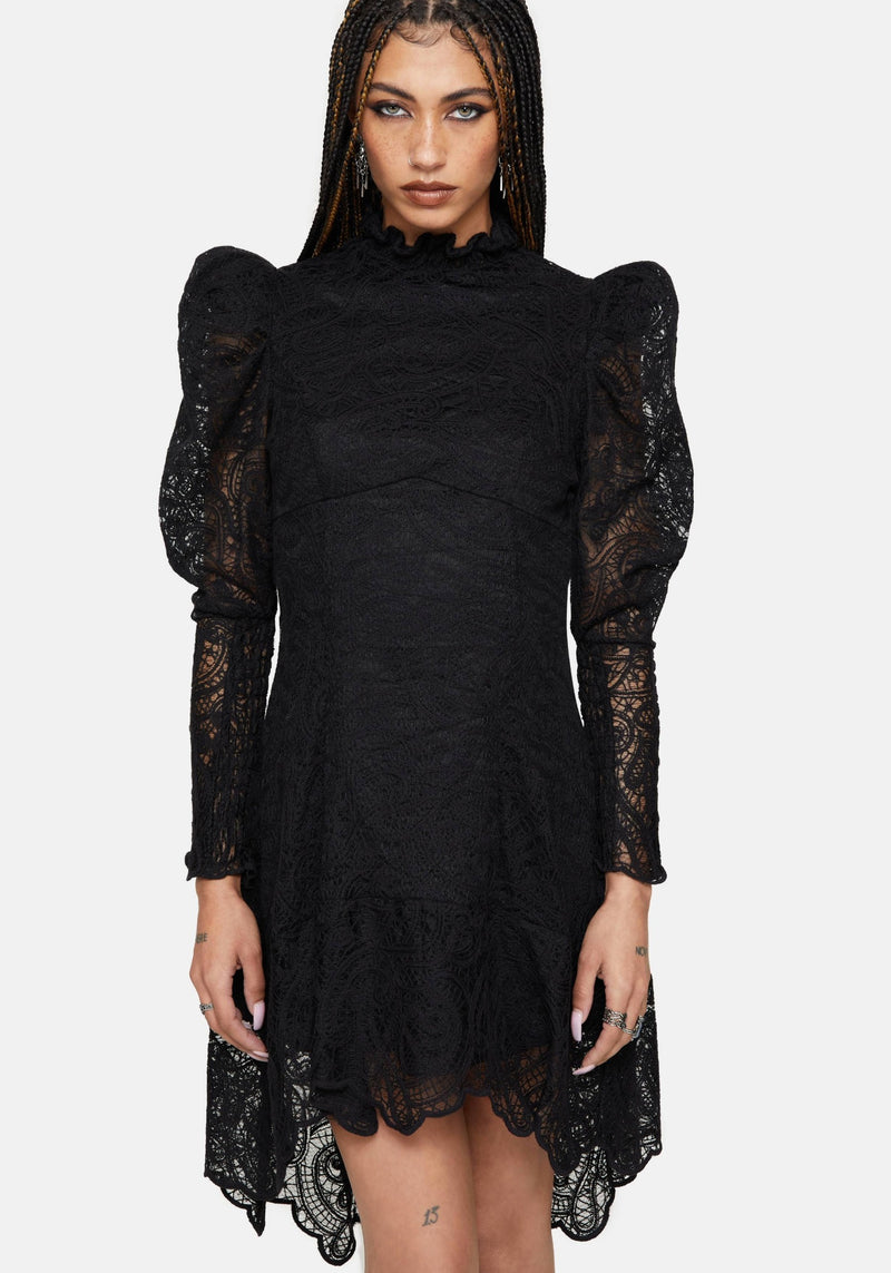 Victoriana High Neck Lace Mini Dress