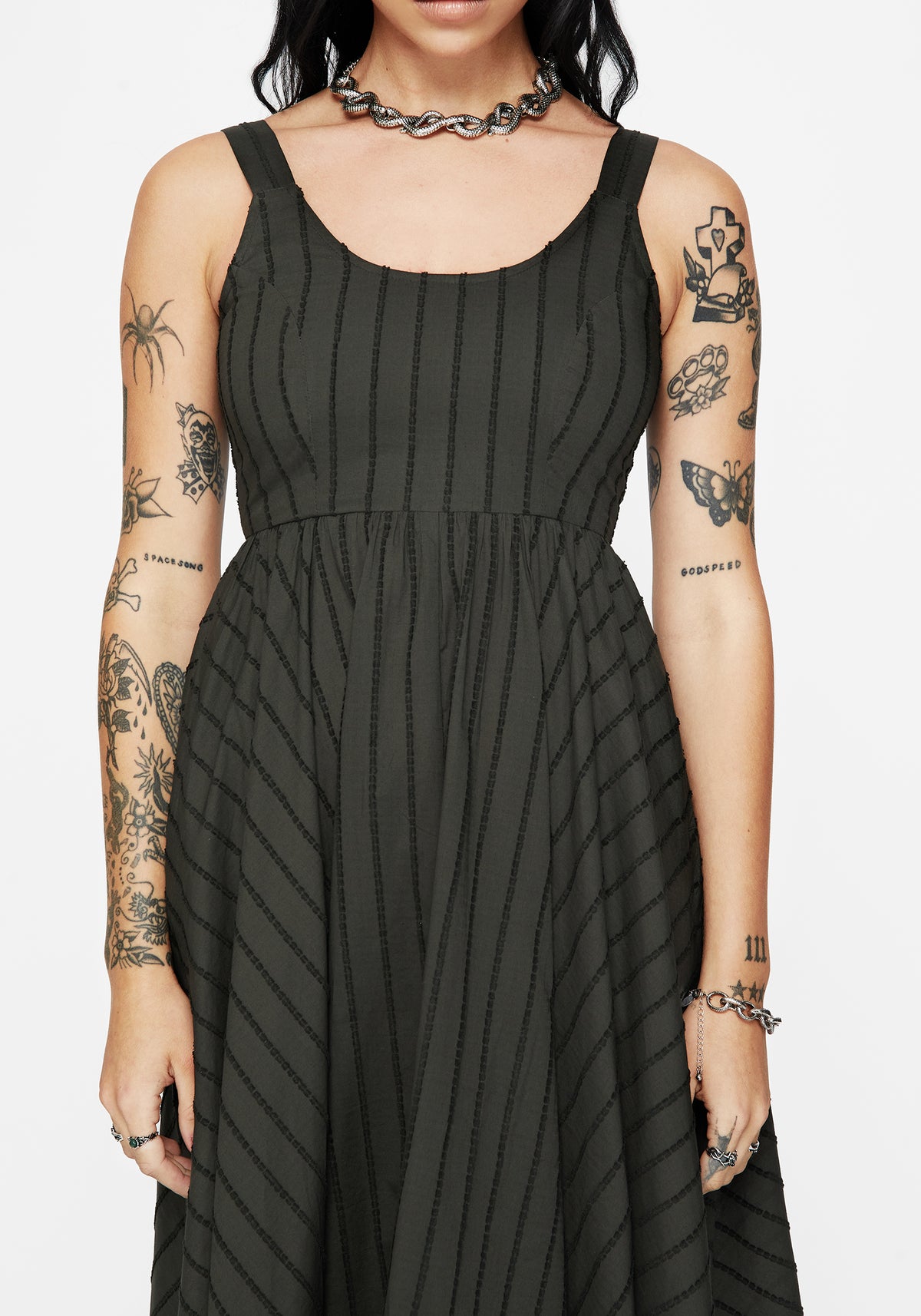 Blythe Baumwolle Taschentuch Saum Midaxi Kleid - Dunkel Grün