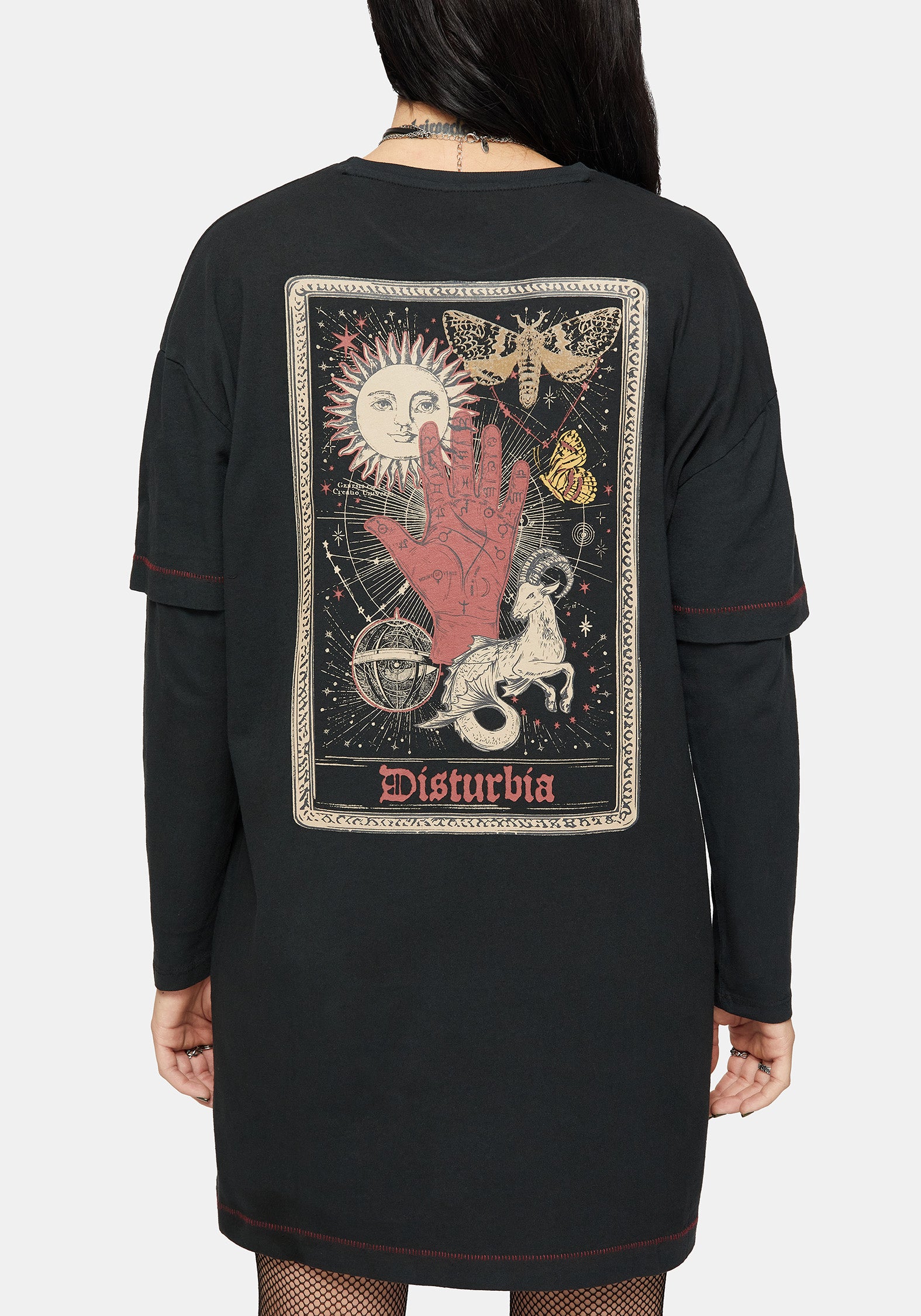 long sleeve graphic tee dress Mystical Dreamer Graphic T-Shirt Dress M-peach