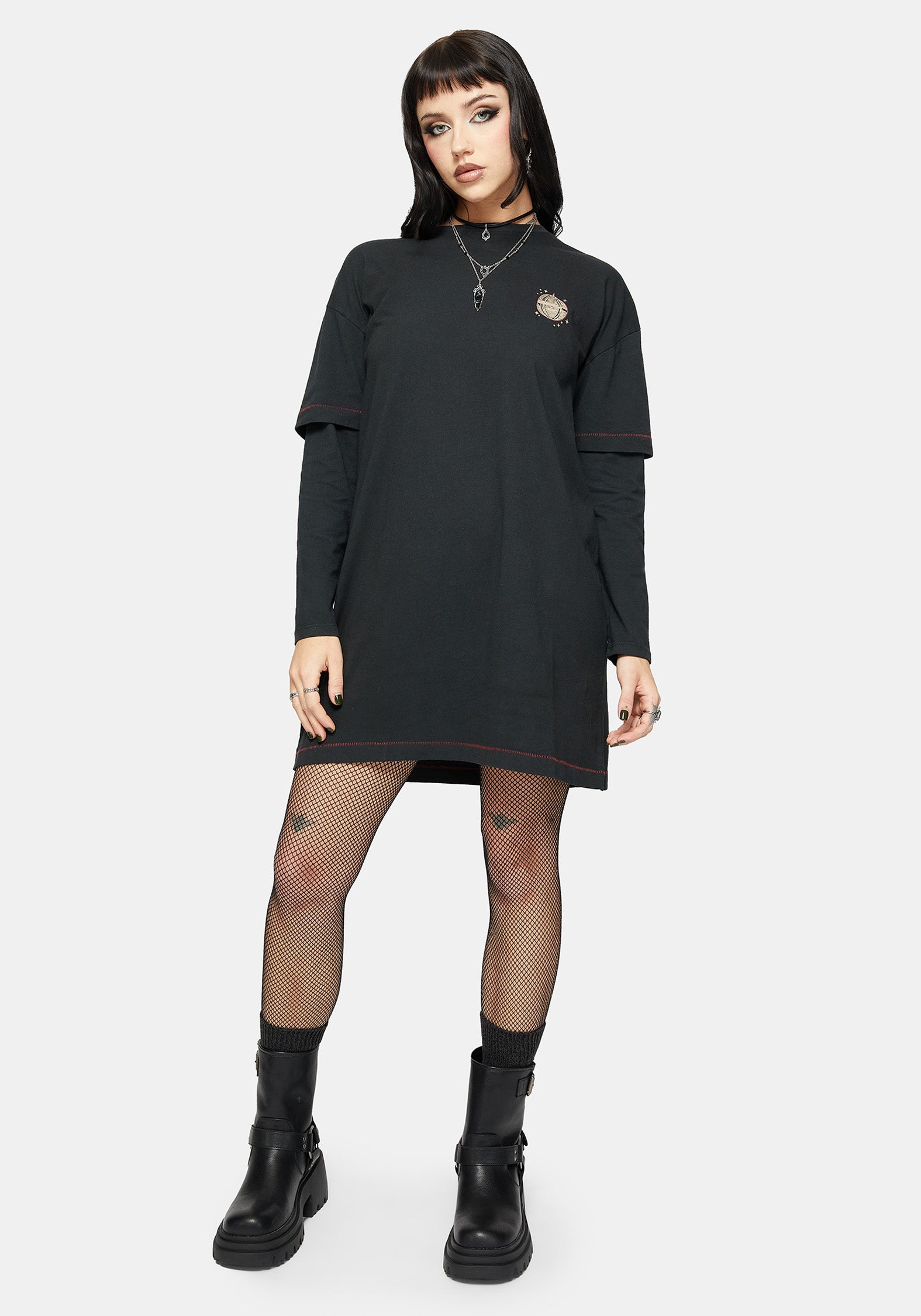 graphic long sleeve dress Ed Hardy Women's Dragon Long Sleeve Mini Dress Black