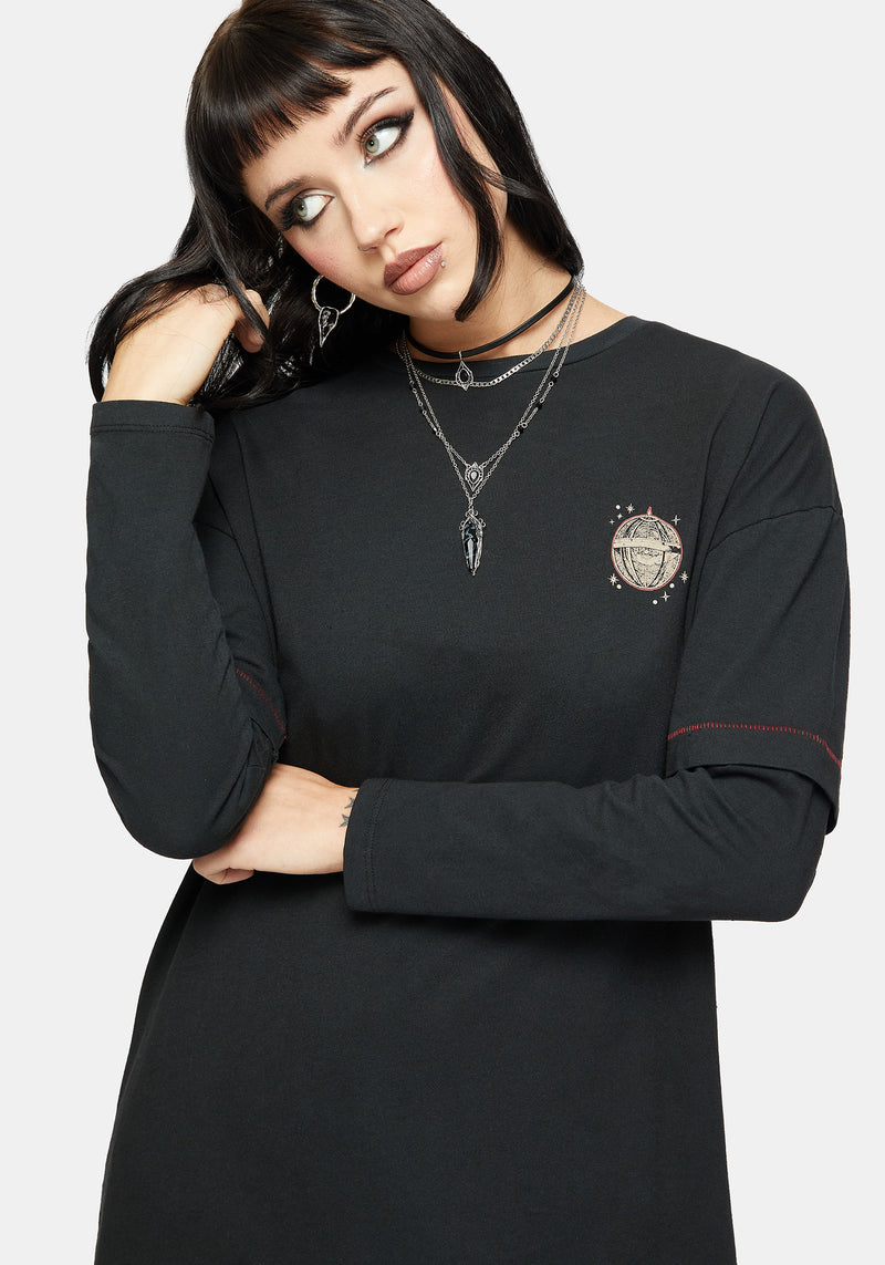 chinese dress ladies Temperance Tarot Graphic Long Sleeve Tee Dress – Disturbia