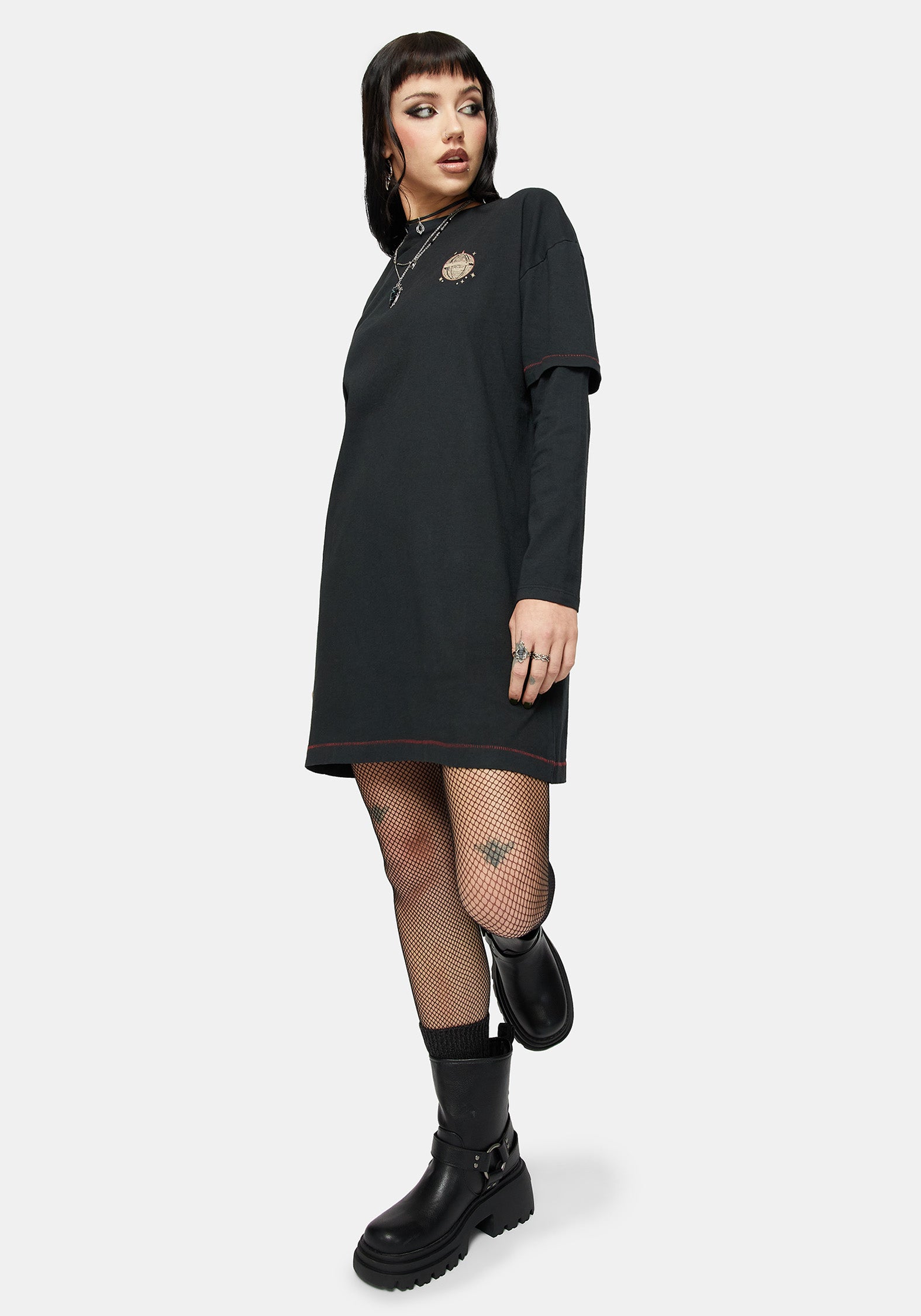 long sleeve graphic tee dress Fierce Vintage Long-Sleeve Graphic T-Shirt Dress