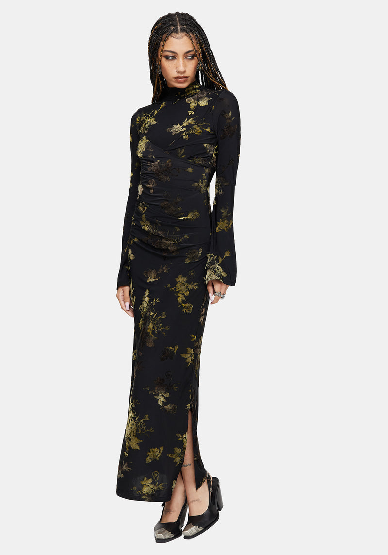 Velda Floral Flocked Mesh Maxi Dress Disturbia Velda Floral Flocked Mesh Maxi Dress Disturbia