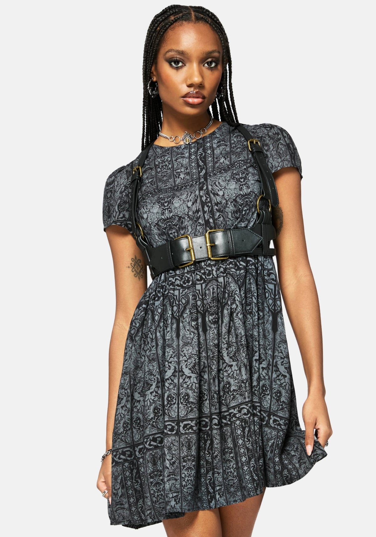 Fracture Cathedral Druck Rüsche Mini Kleid