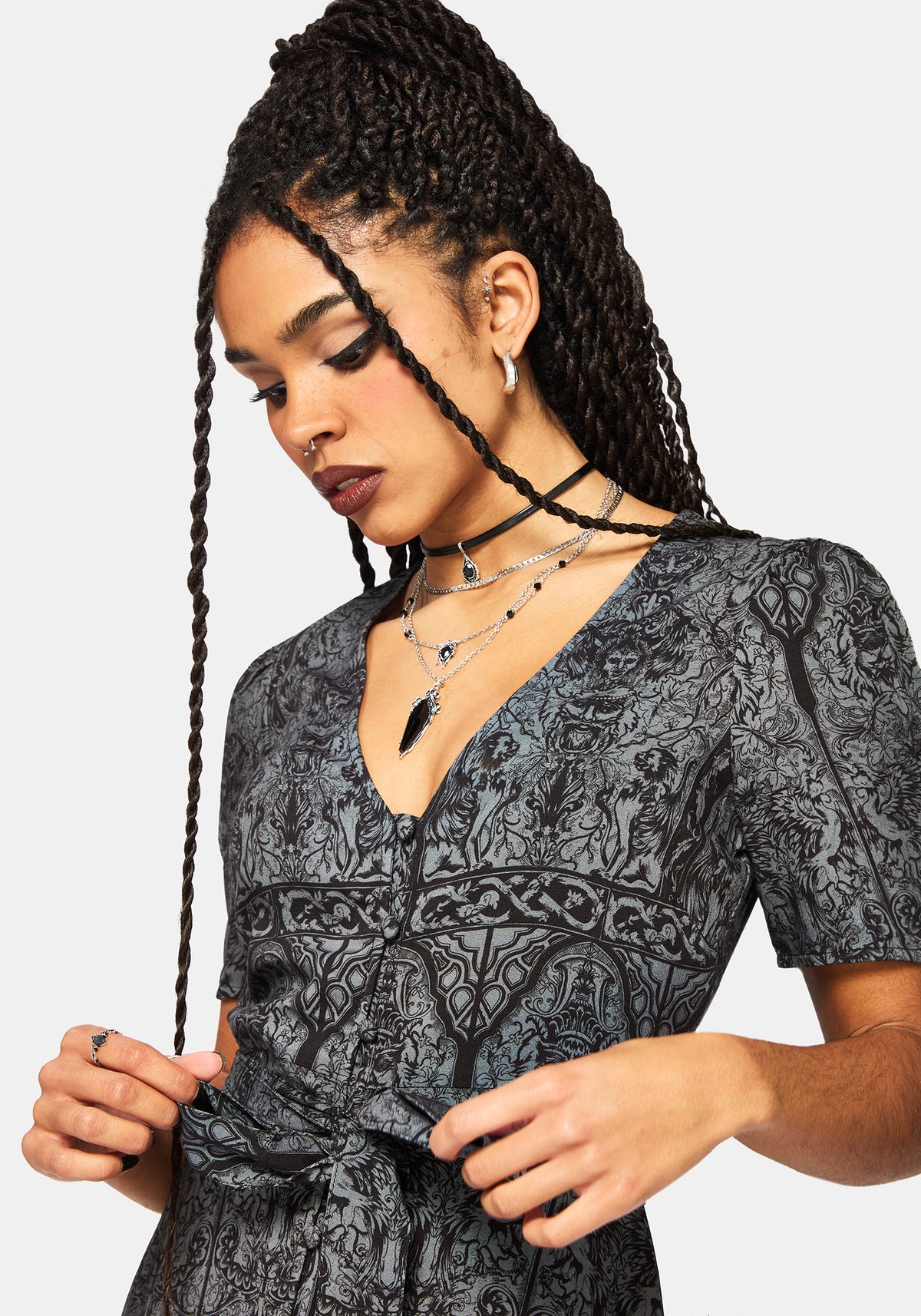 Fracture Cathedral Druck Knopf Runter Midi Kleid