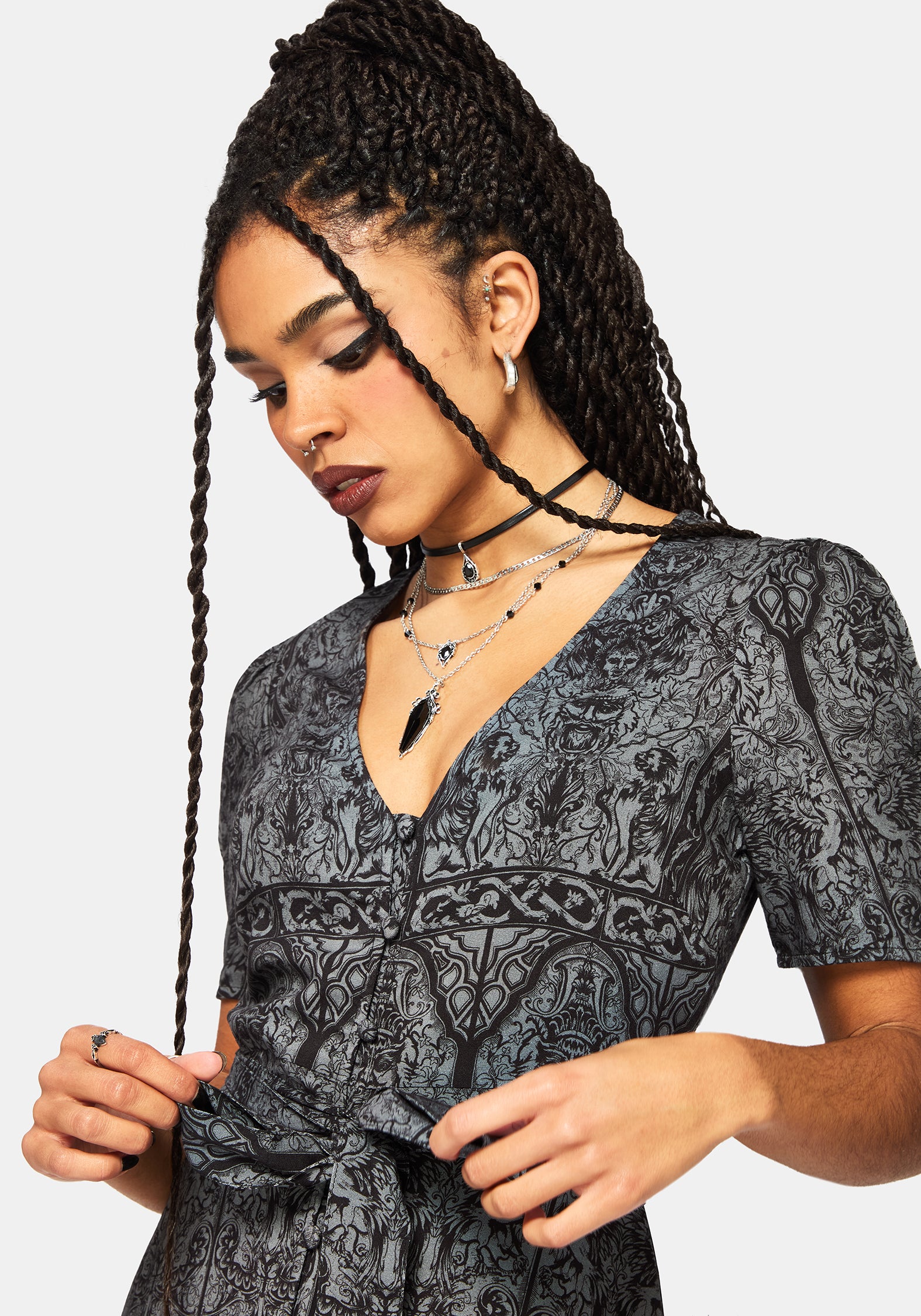 Fracture Cathedral Druck Knopf Runter Midi Kleid
