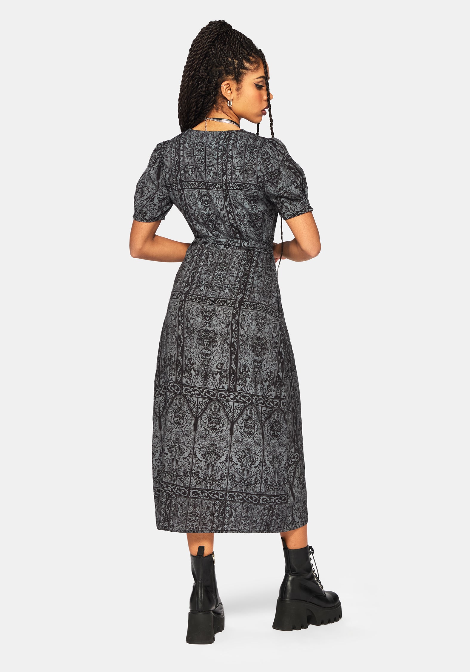 Fracture Cathedral Druck Knopf Runter Midi Kleid