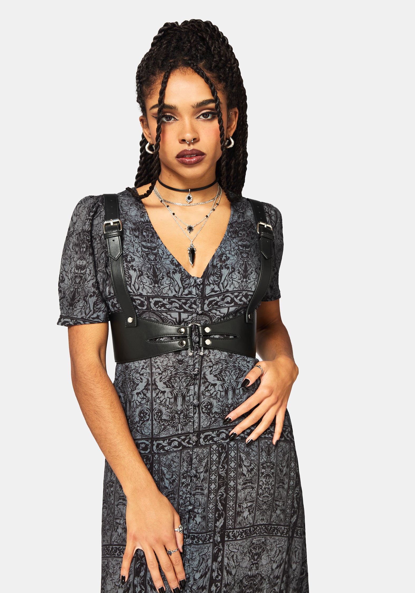 Fracture Cathedral Druck Knopf Runter Midi Kleid