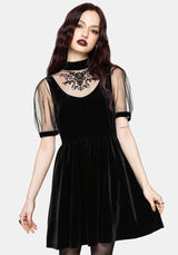 Trixie Velours Mesh Bestickt Mini Rüsche Kleid