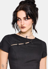 Opaline Asymmetric Neck Slash Short Sleeve Midi Dress