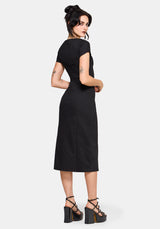 Opaline Asymmetric Neck Slash Short Sleeve Midi Dress