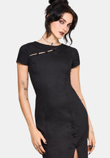 Opaline Asymmetric Neck Slash Short Sleeve Midi Dress