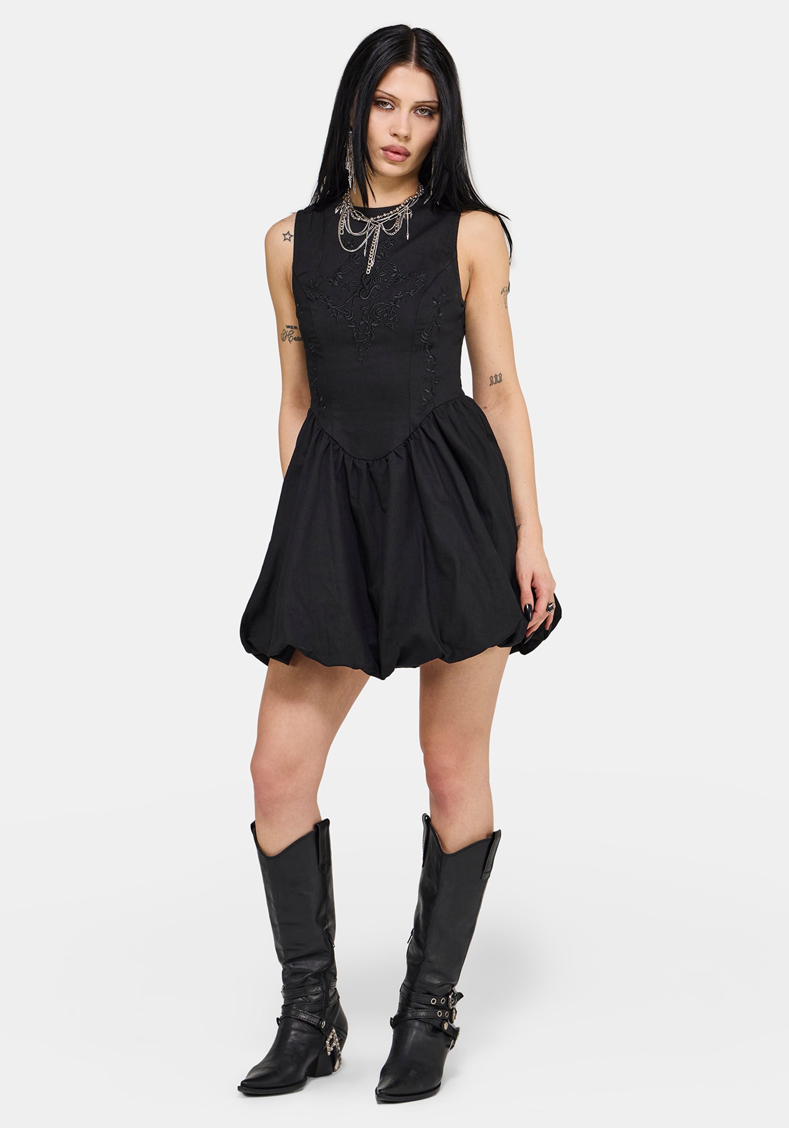Ailis Balloon Hem Embroidered Mini Dress EU 34