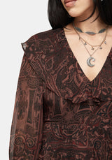 Kells Bedruckt Krawatte Rücken Rüsche Mini Kleid